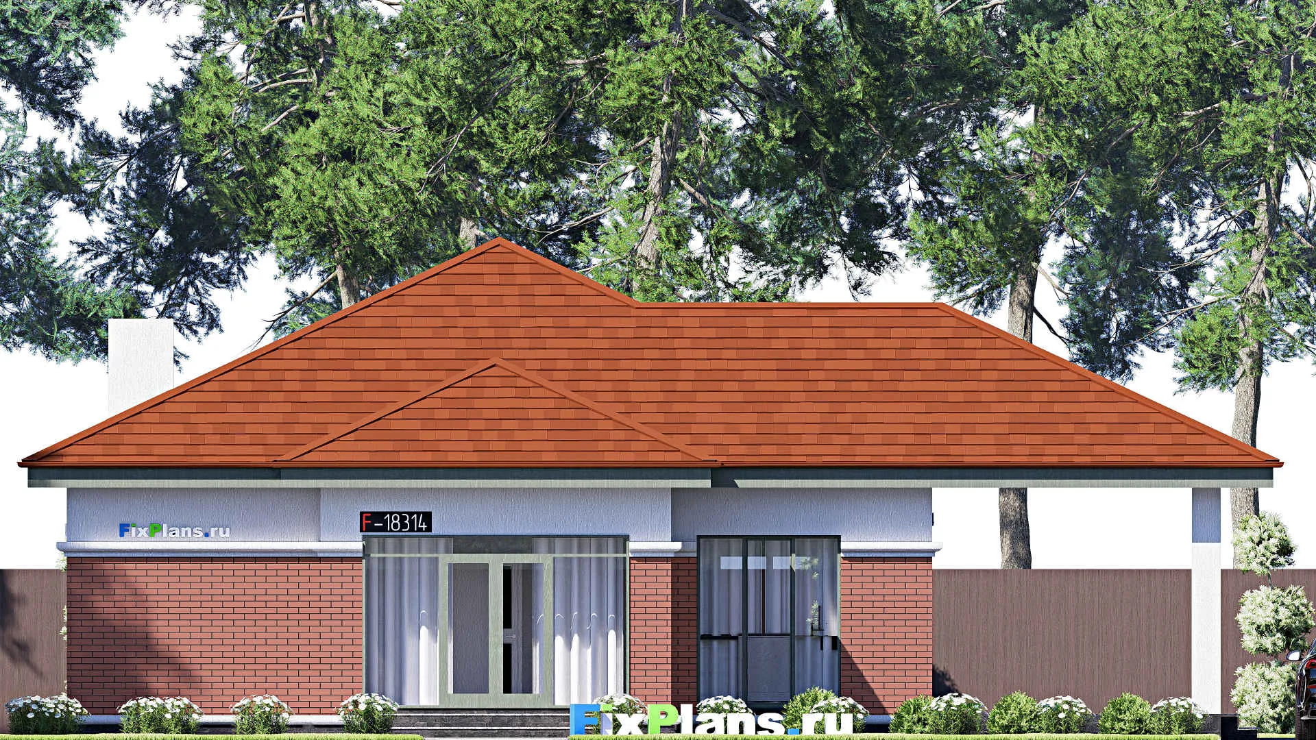 F-18314 - Проект одноэтажного дома 16 на 17, площадью 160 м² с террасой и 2 спальнями