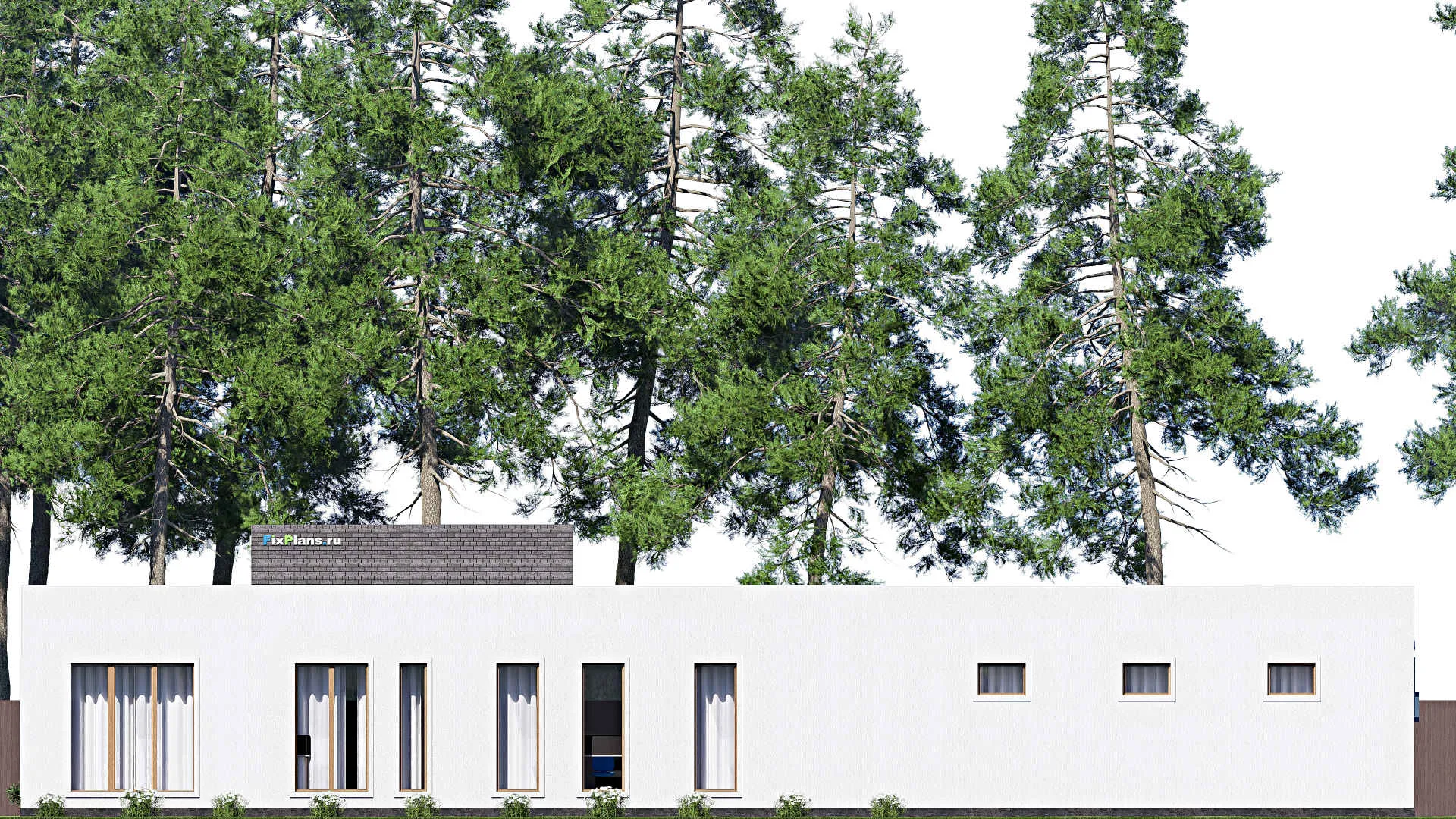 F-18908 - План одноэтажного дома 28 на 28, площадью 310 м² с террасой, баней, гаражом на 2 машины и 3 спальнями