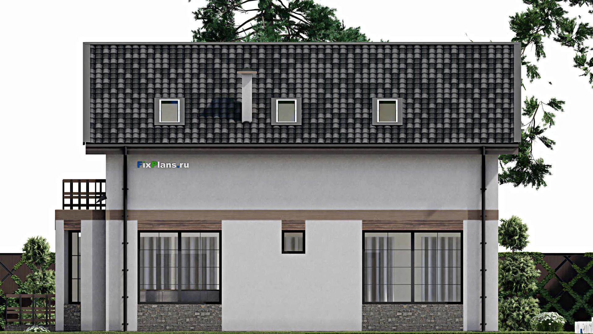 F-6074 - Планы дома с мансардой 12 на 14, площадью 240 м² с баней и 4 спальнями