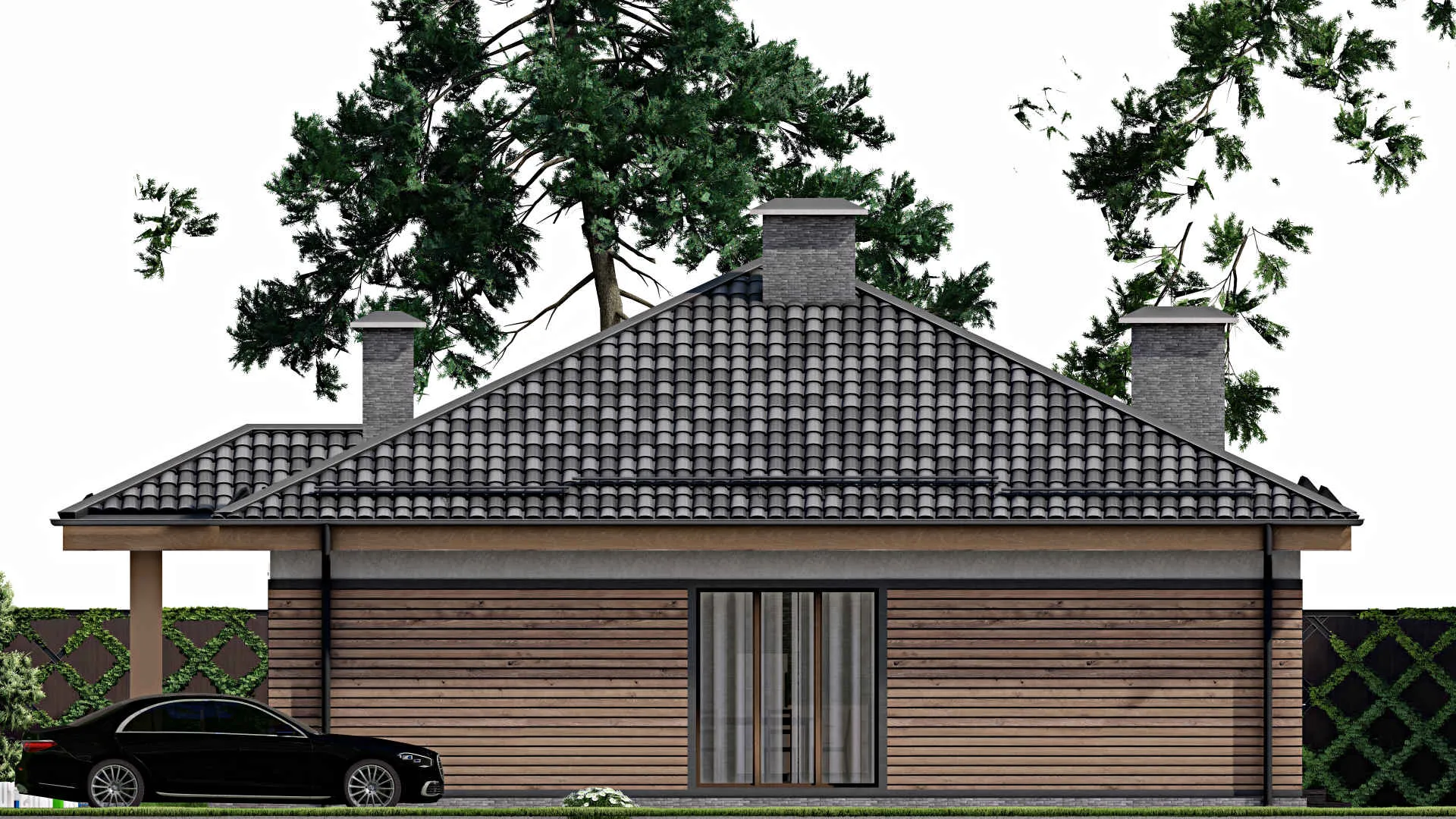 F-6146 - Проект одноэтажного дома 14 на 14, площадью 140 м² с 3 спальнями