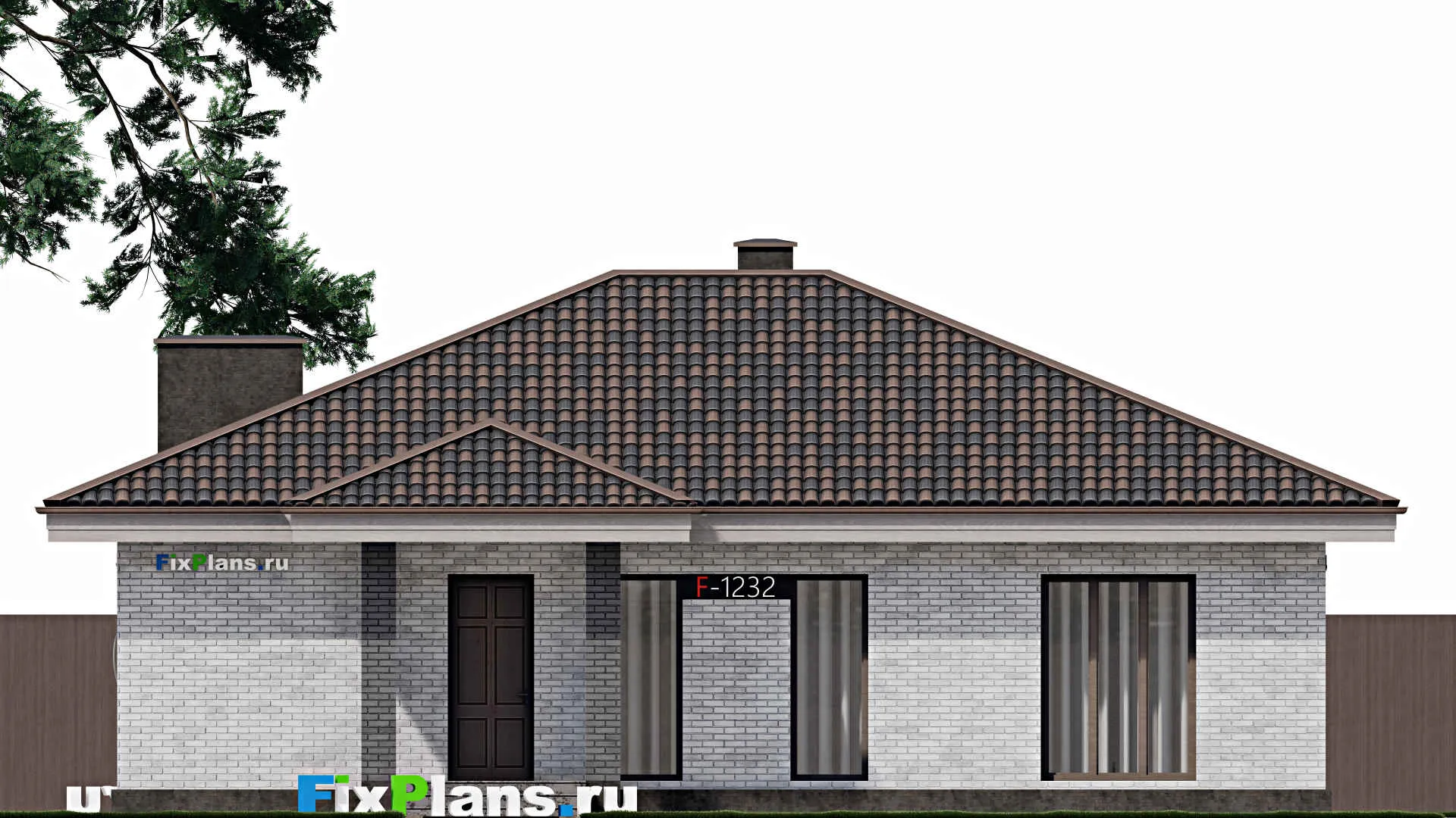 F-1232 - План одноэтажного дома 12 на 14, площадью 150 м² с террасой и 3 спальнями