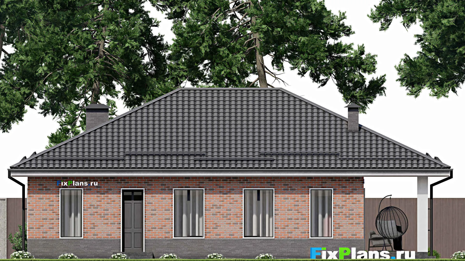 F-5444 - План одноэтажного дома 12 на 13, площадью 140 м² с террасой и 2 спальнями