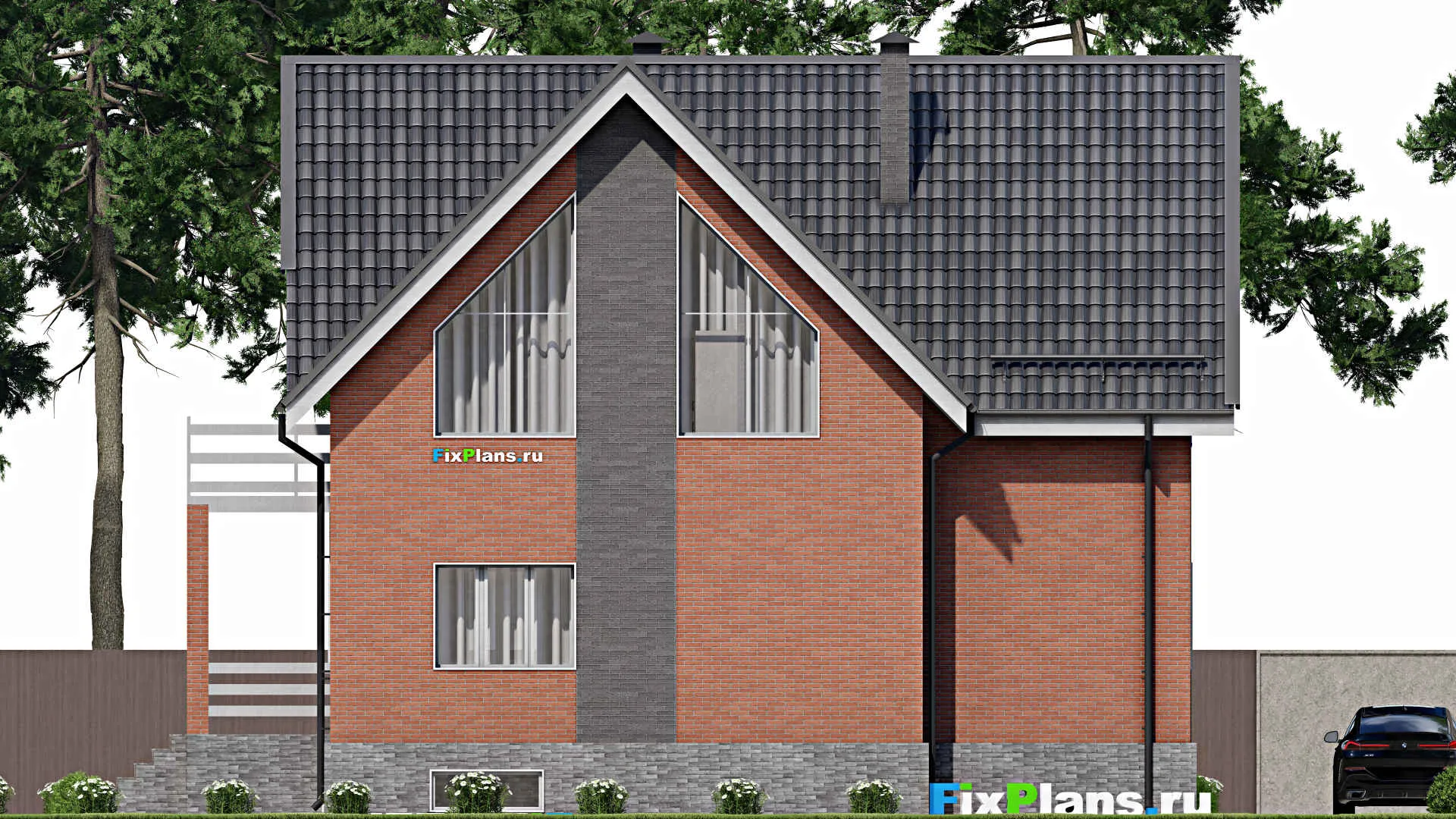 F-5840 - Проект дома с мансардой 11 на 13, площадью 270 м² с террасой, балконом, цокольным этажом и 6 спальнями