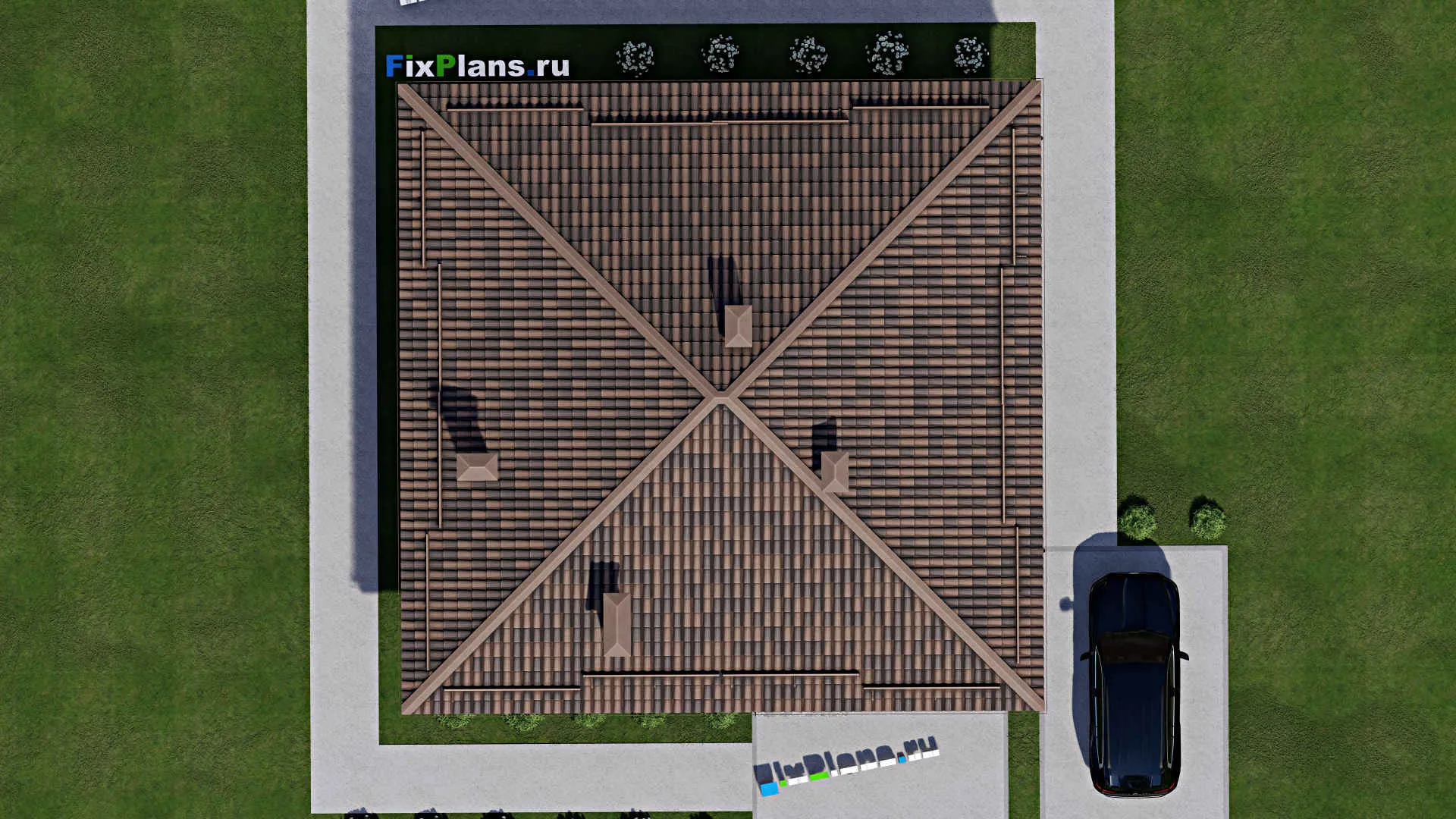 F-9908 - Проект одноэтажного дома 13 на 13, площадью 130 м² с 3 спальнями