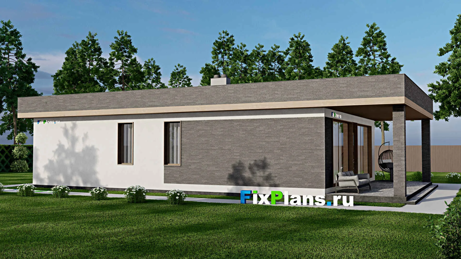 F-2915 - План одноэтажного дома 11 на 16, площадью 160 м² с террасой и 3 спальнями