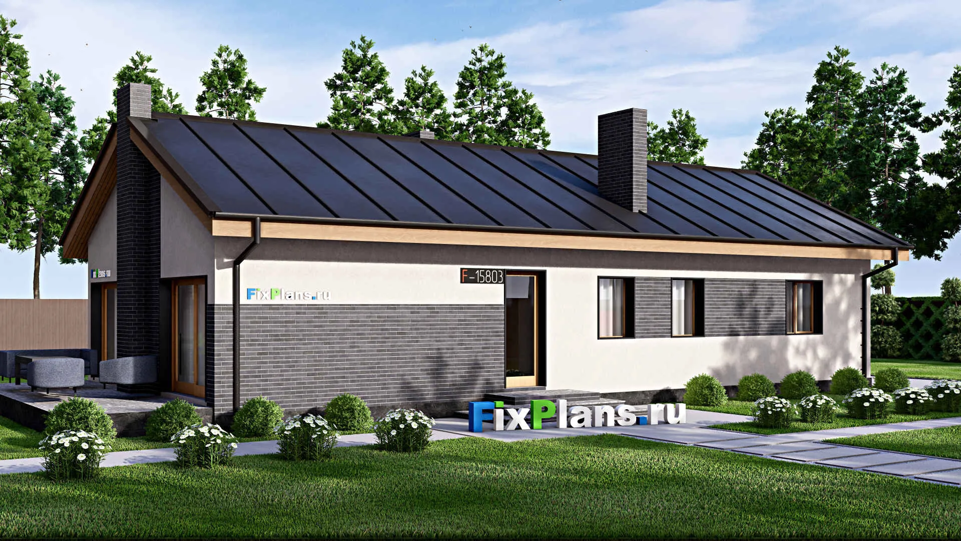 F-15803 - Проект одноэтажного дома 9 на 20, площадью 140 м² с террасой и 4 спальнями
