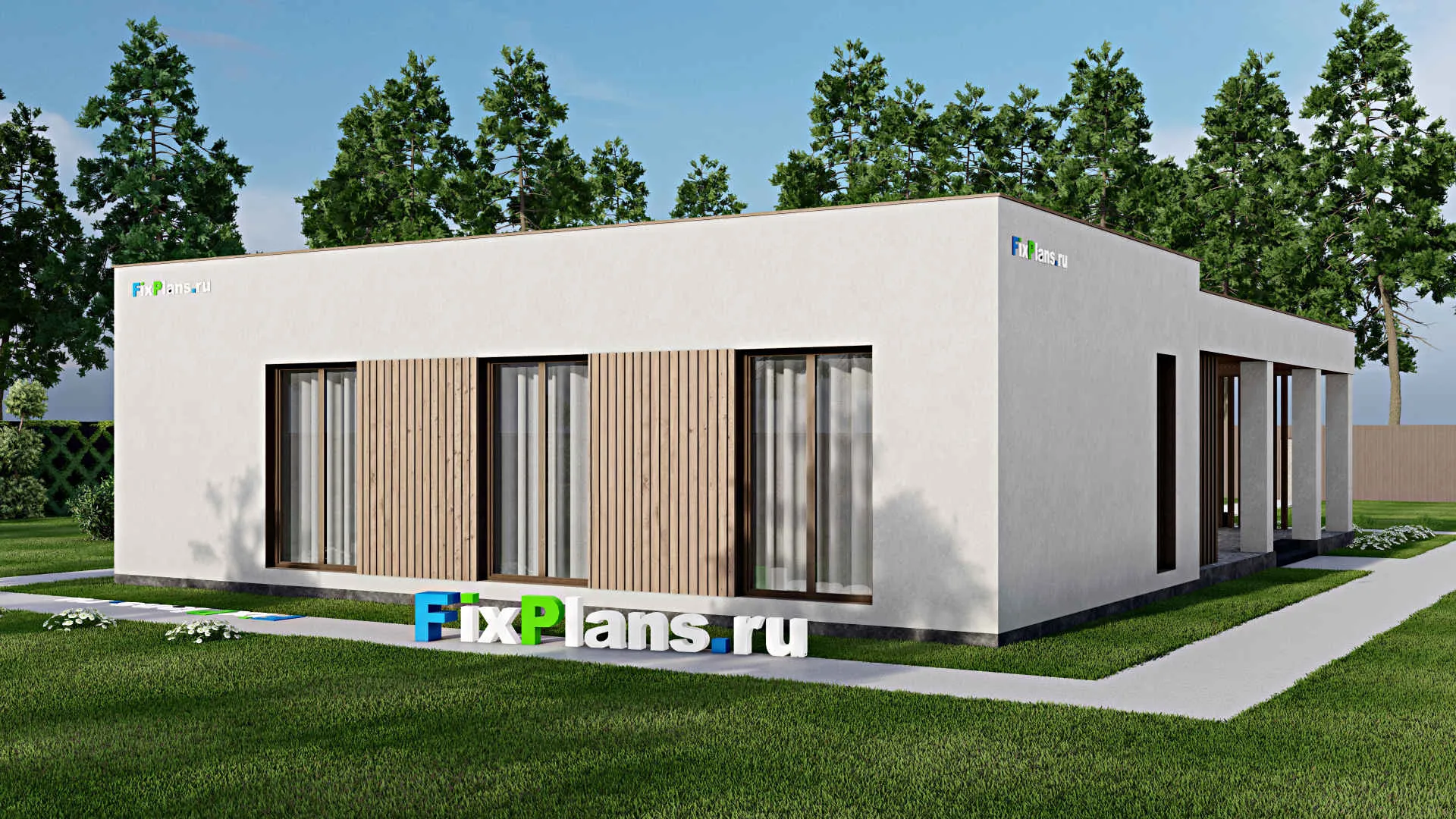 F-2663 - План одноэтажного дома 13 на 16, площадью 210 м² с террасой и 3 спальнями