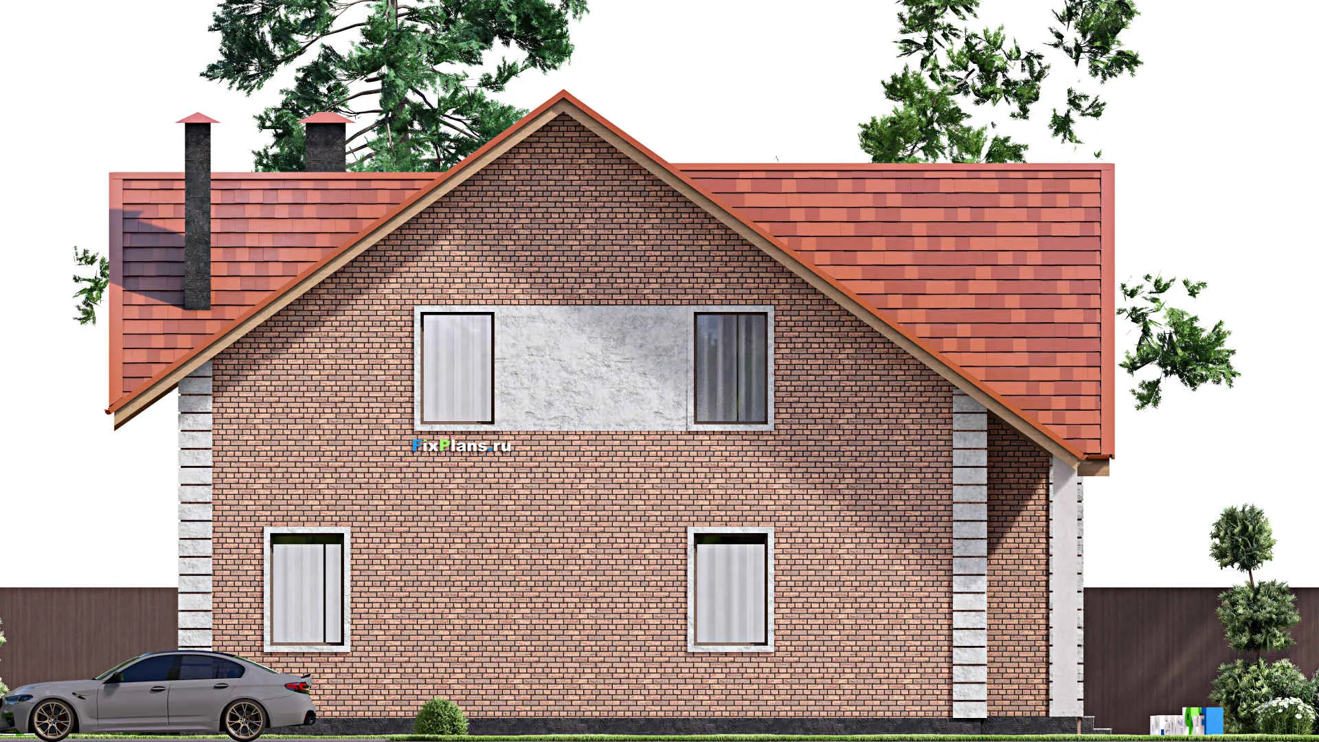 F-15947 - Проект дома с мансардой 14 на 15, площадью 280 м² с террасой, балконом и 4 спальнями