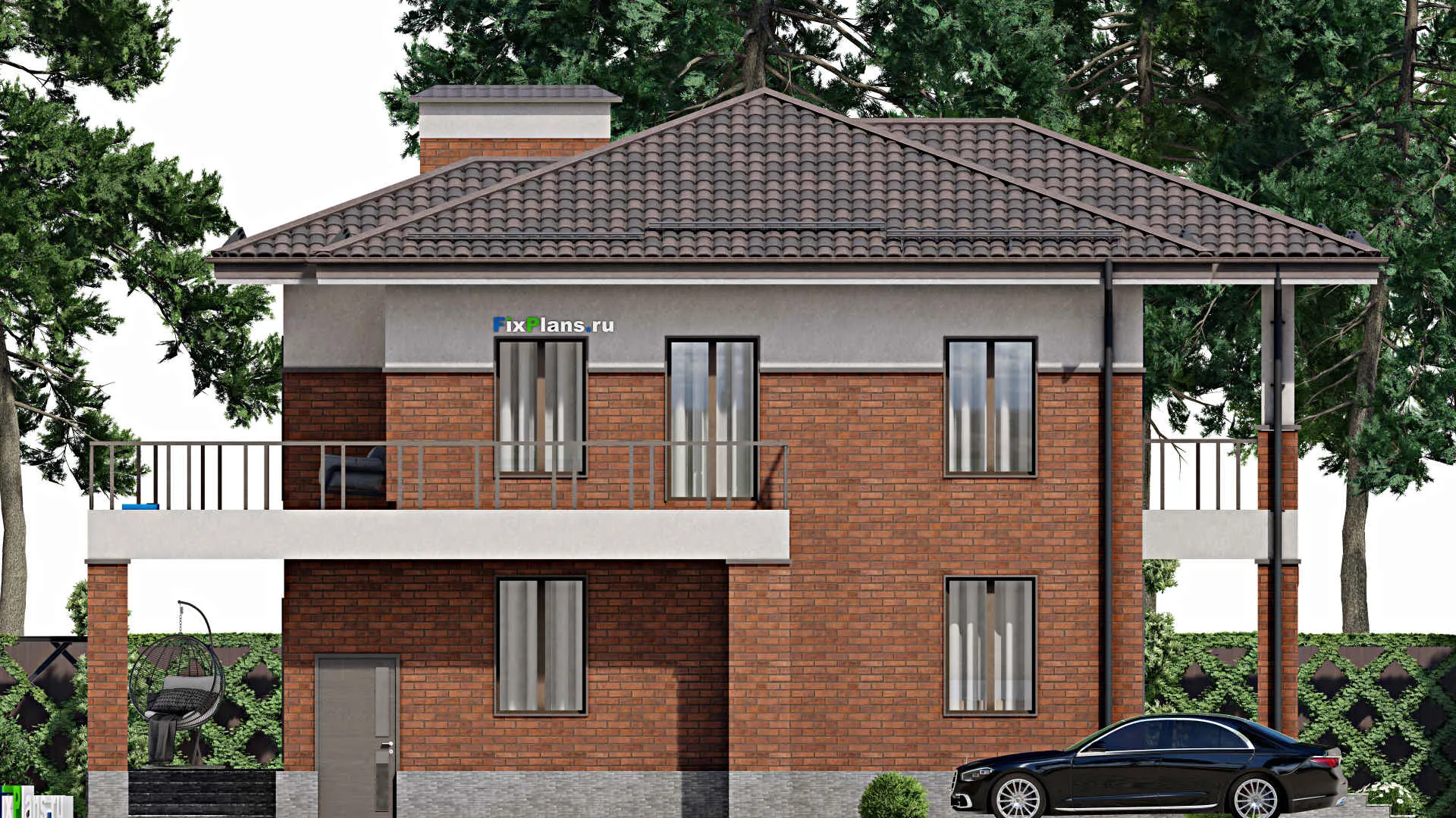 F-7109 - Планы двухэтажного дома 14 на 16, площадью 270 м² с террасой, балконом и 6 спальнями