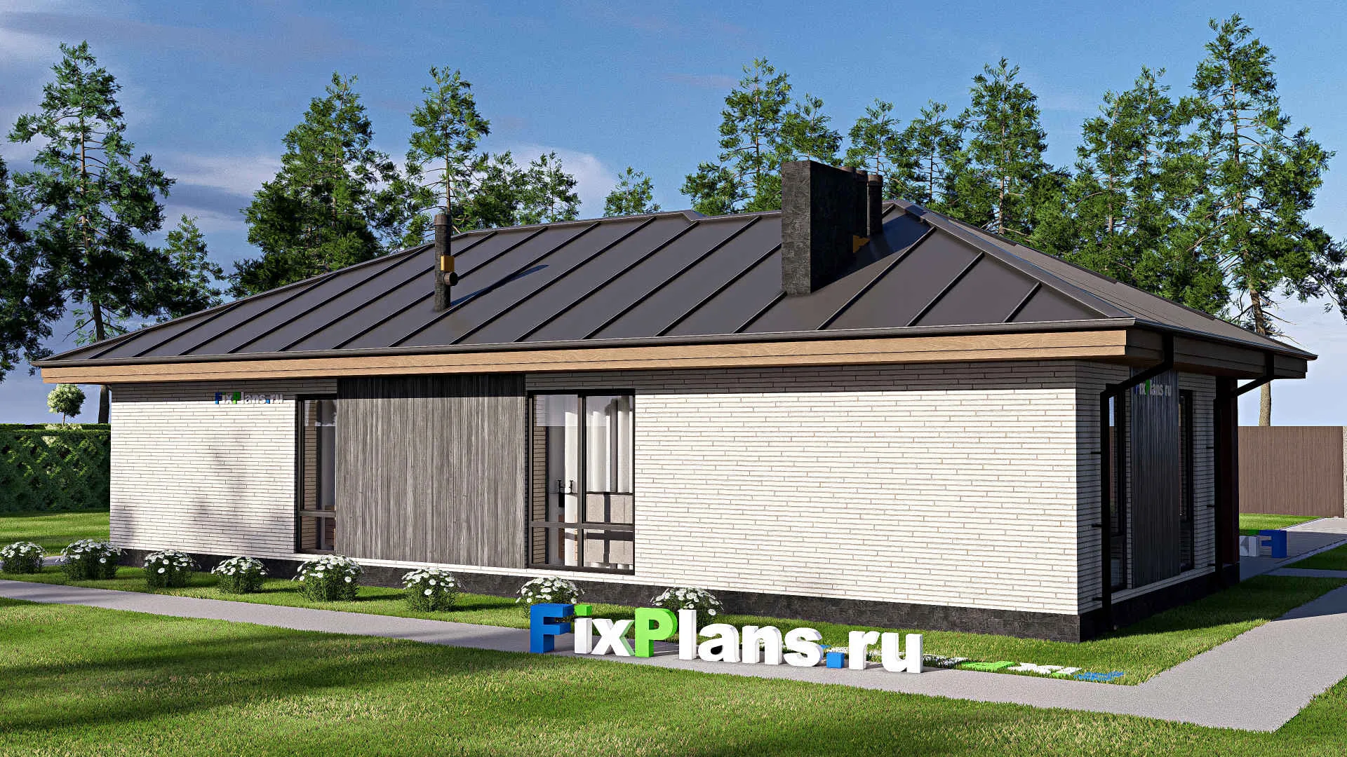 F-18089 - Проект одноэтажного дома 11 на 17, площадью 120 м² с террасой и 2 спальнями