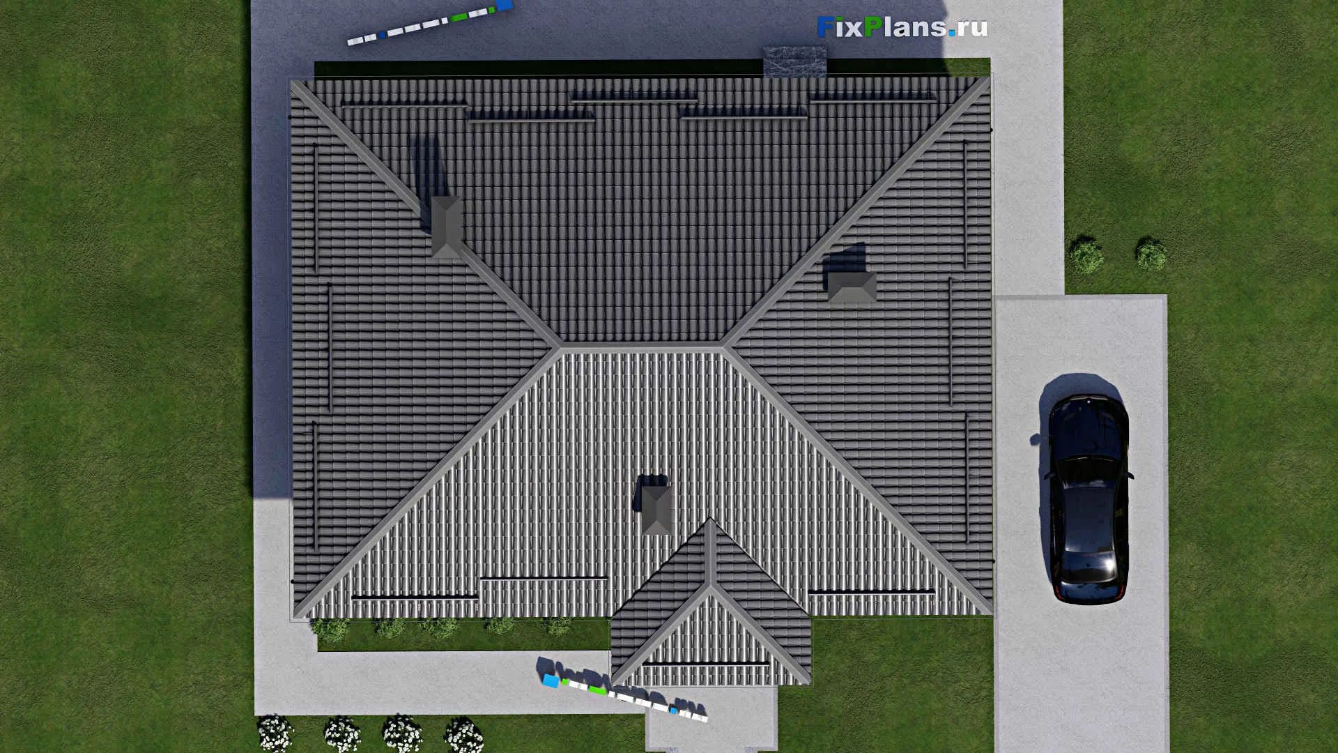 F-5444 - План одноэтажного дома 12 на 13, площадью 140 м² с террасой и 2 спальнями