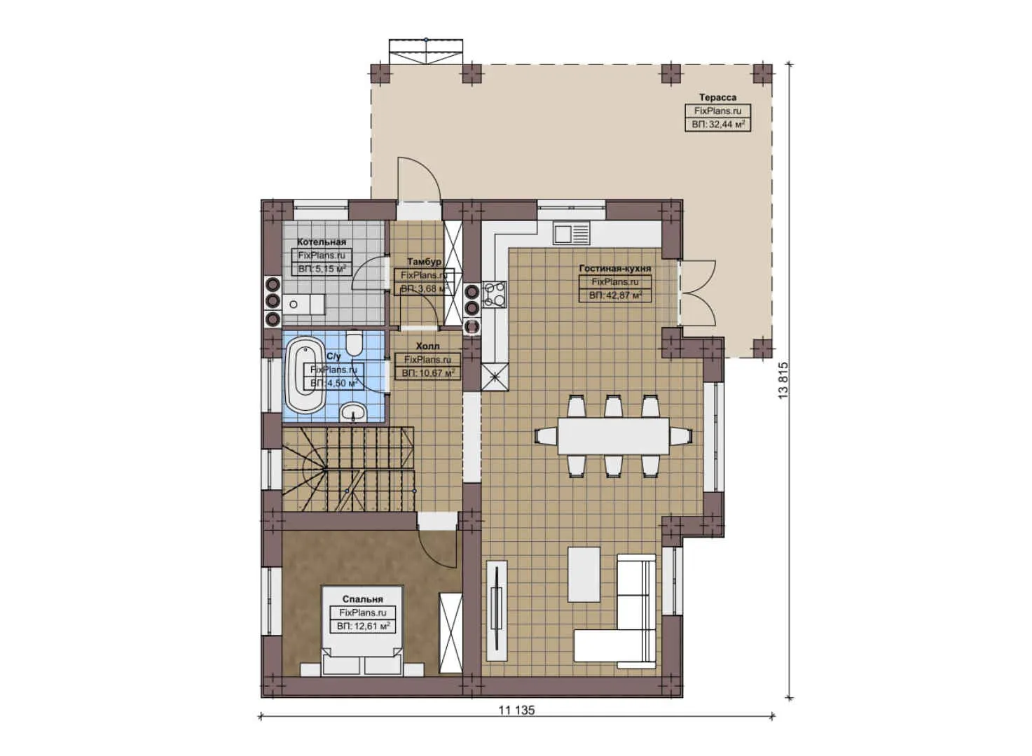 F-7757 - Планы двухэтажного дома 12 на 14, площадью 190 м² с террасой и 4 спальнями