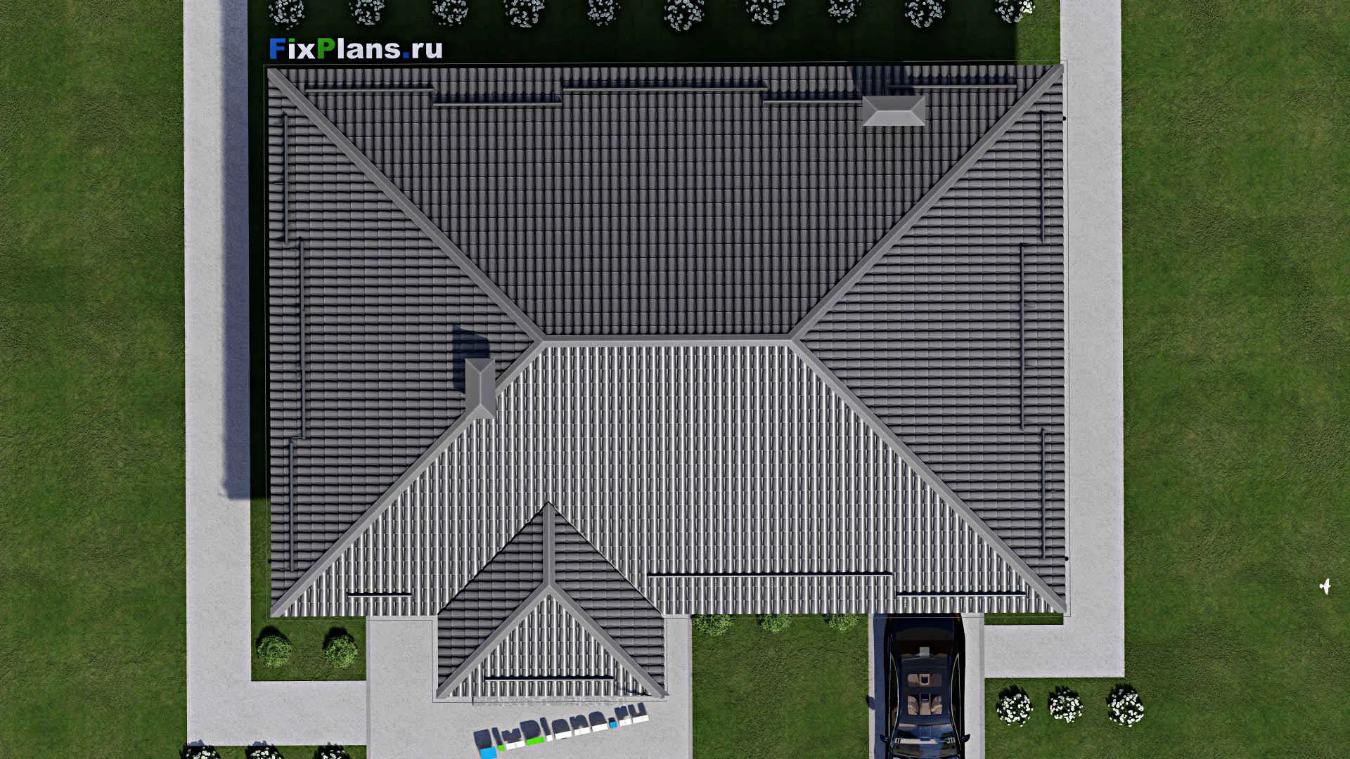 F-4679 - Проект одноэтажного дома 12 на 17, площадью 160 м² с гаражом на 1 машину и 2 спальнями
