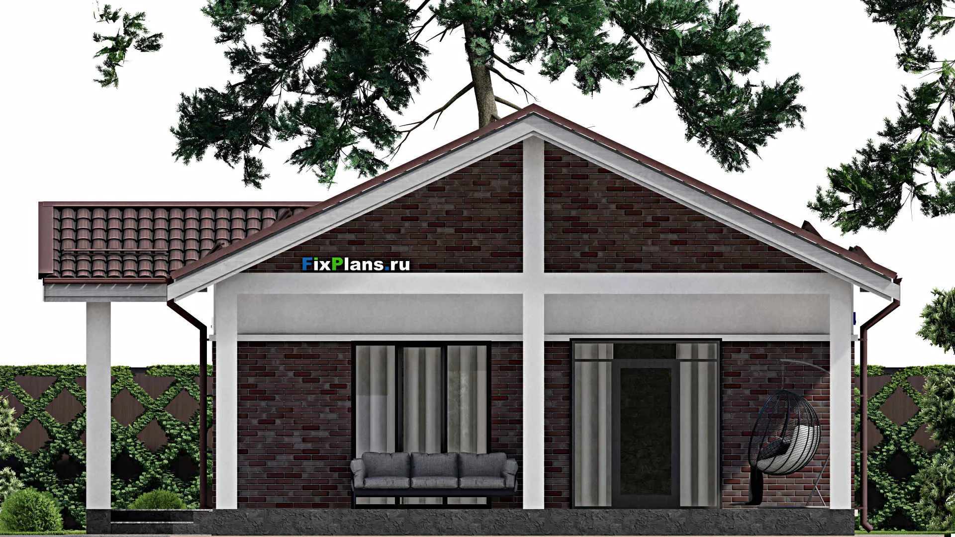 F-2150 - Проект одноэтажного дома 10 на 13, площадью 120 м² с террасой и 2 спальнями