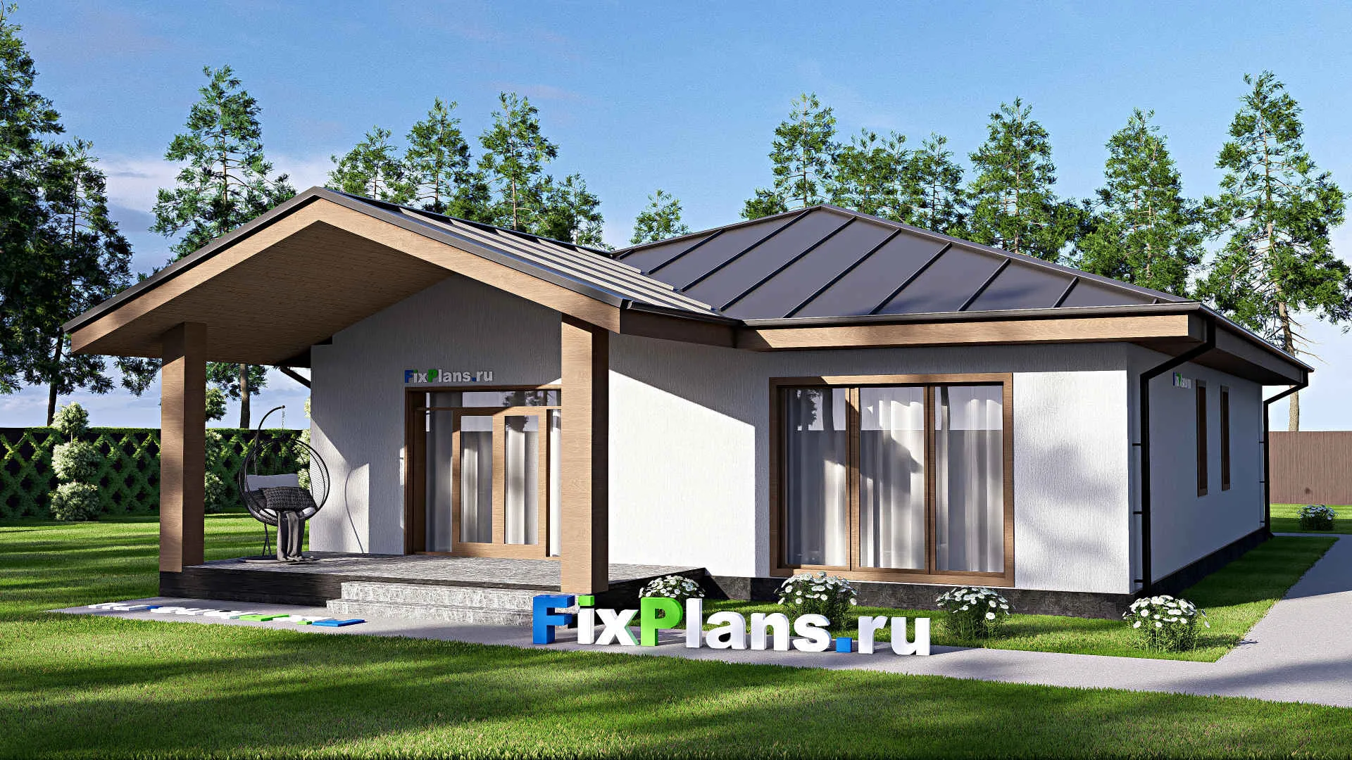 F-18359 - План одноэтажного дома 13 на 19, площадью 180 м² с террасой и 3 спальнями