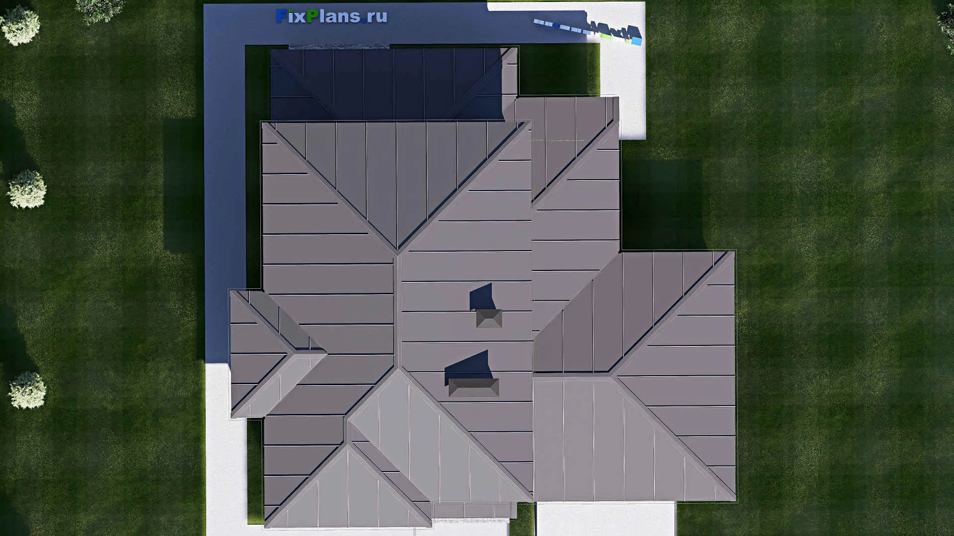 F-17963 - Проект двухэтажного дома 17 на 18, площадью 250 м² с террасой, гаражом на 2 машины и 4 спальнями