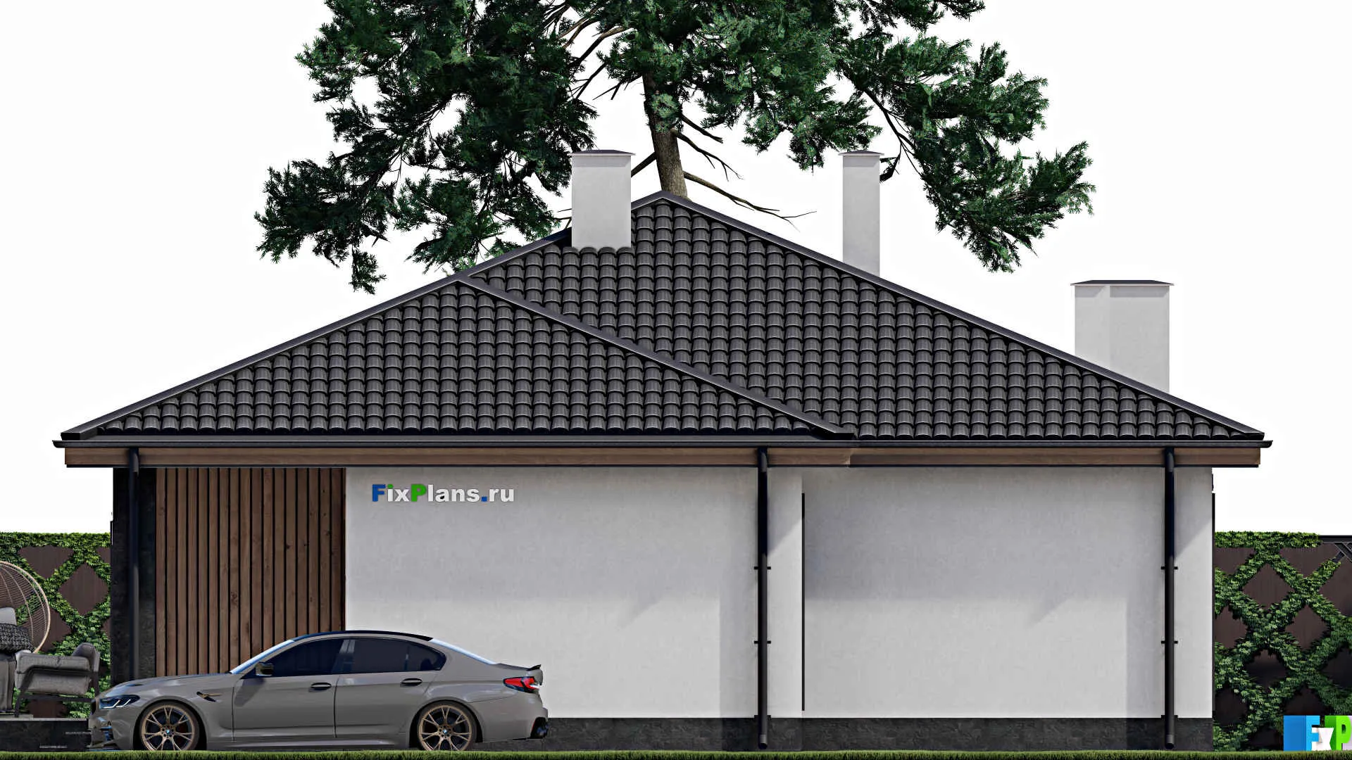 F-1511 - Проект одноэтажного дома 12 на 17, площадью 170 м² с террасой и 3 спальнями