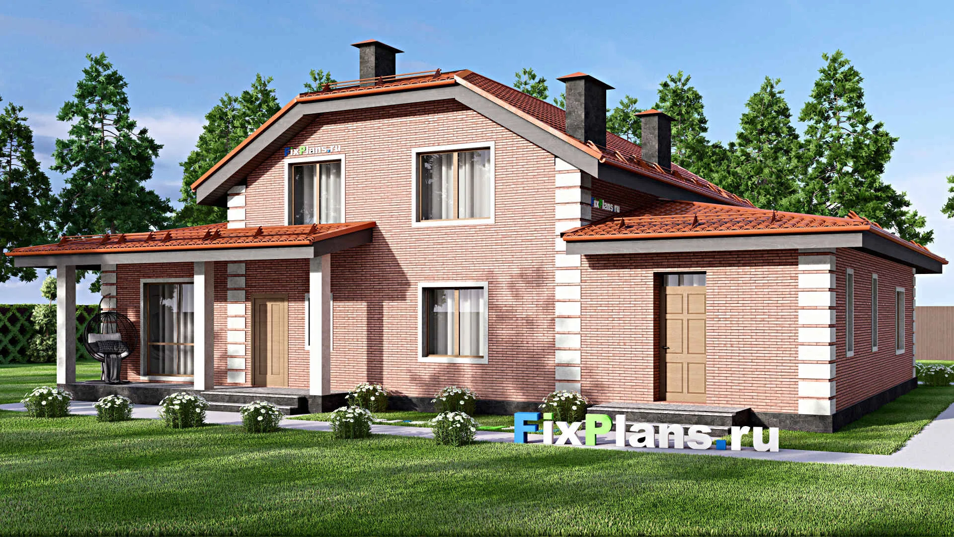 F-8738 - Проект дома с мансардой 15 на 18, площадью 480 м² с террасой и 9 спальнями