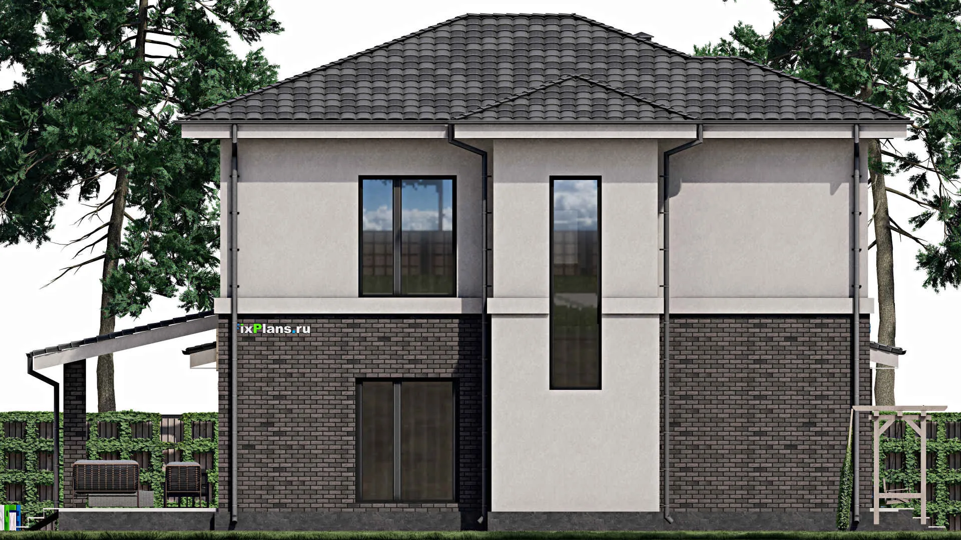 F-0584 - Планы двухэтажного дома 13 на 17, площадью 230 м² с террасой и 5 спальнями