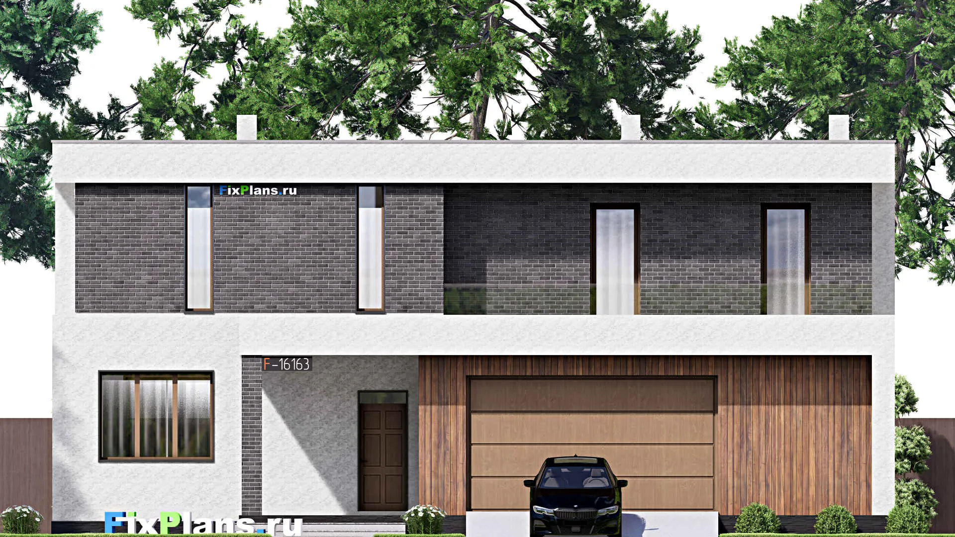 F-16163 - Планы двухэтажного дома 15 на 17, площадью 320 м² с террасой, балконом, гаражом на 2 машины и 4 спальнями