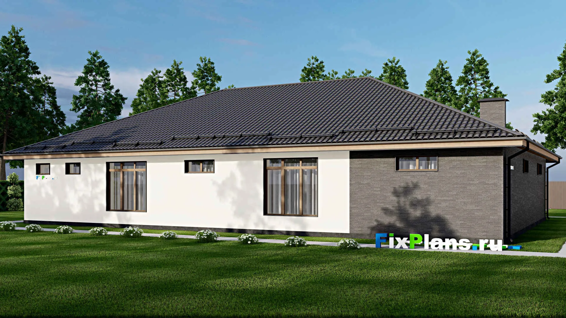 F-4499 - План одноэтажного дома 17 на 25, площадью 330 м² с гаражом на 2 машины и 3 спальнями