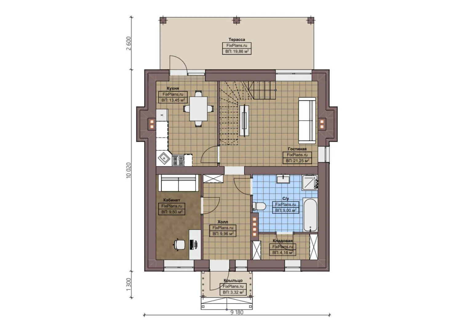 F-4769 - Планы двухэтажного дома 10 на 11, площадью 160 м² с террасой и 4 спальнями