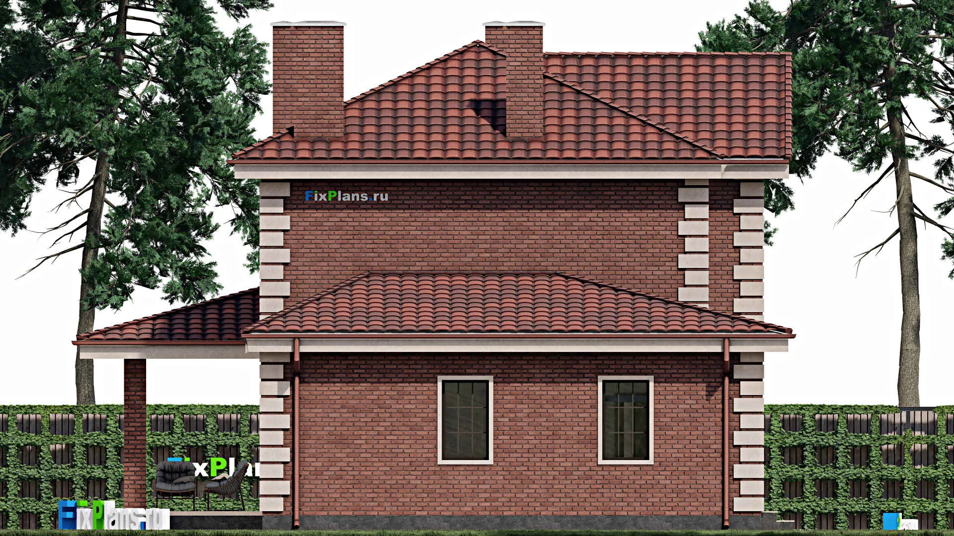 F-0593 - Планы двухэтажного дома 10 на 14, площадью 170 м² с террасой, гаражом на 1 машину и 5 спальнями