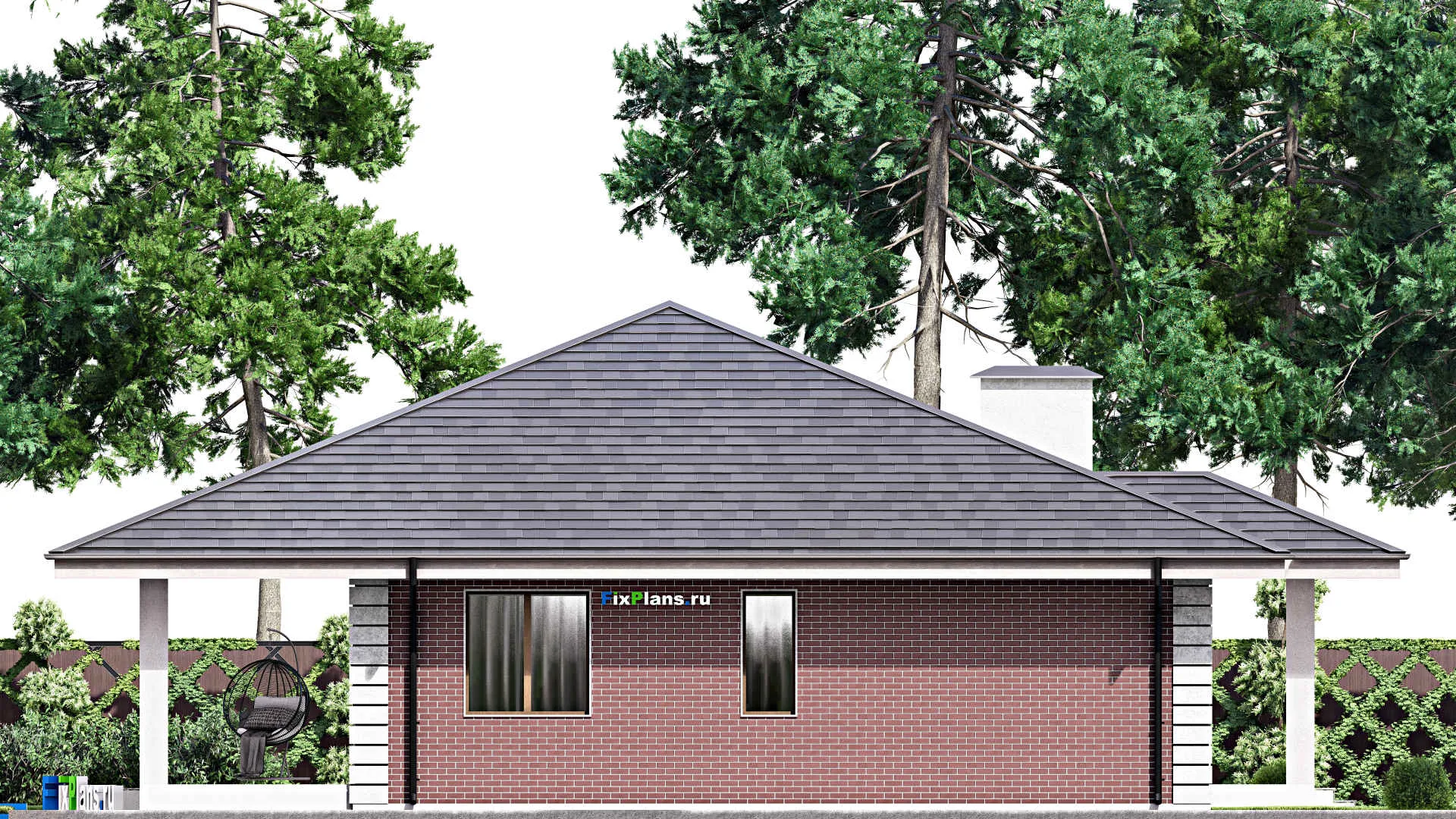 F-13211 - Проект одноэтажного дома 16 на 17, площадью 200 м² с террасой и 3 спальнями