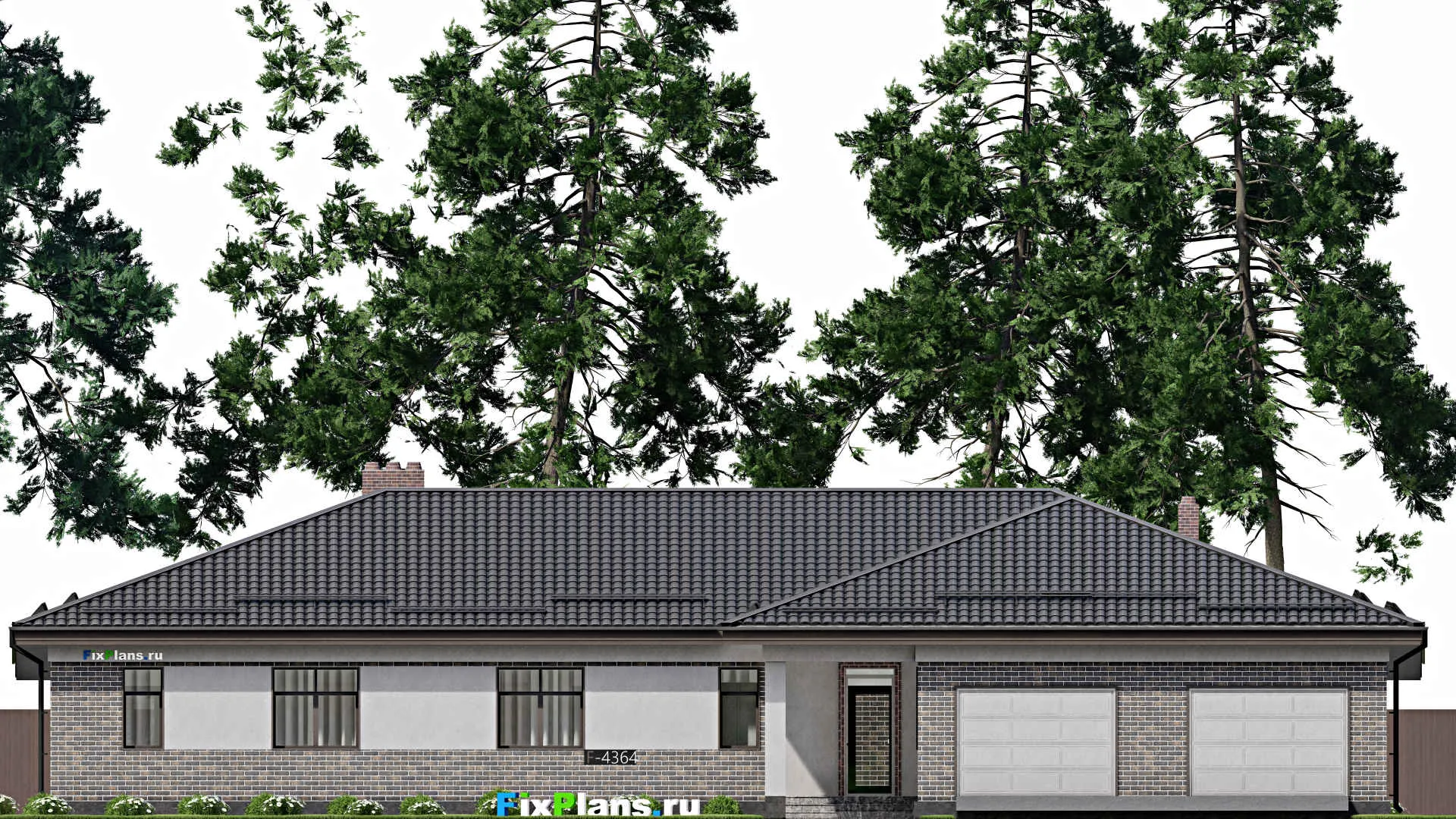 F-4364 - План одноэтажного дома 20 на 26, площадью 440 м² с террасой, баней, гаражом на 2 машины и 3 спальнями