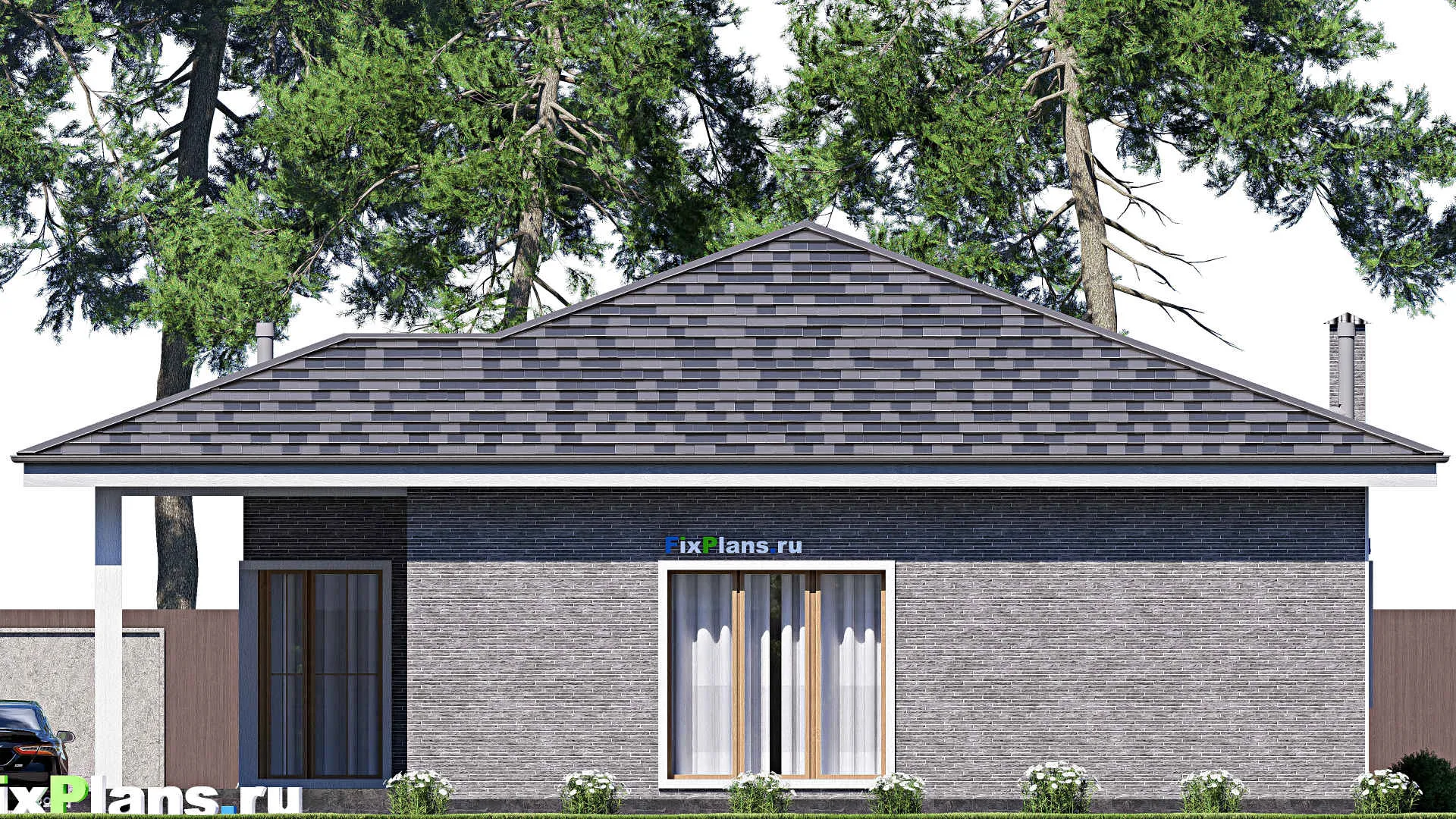 F-20384 - Проект одноэтажного дома 15 на 19, площадью 200 м² с террасой и 3 спальнями