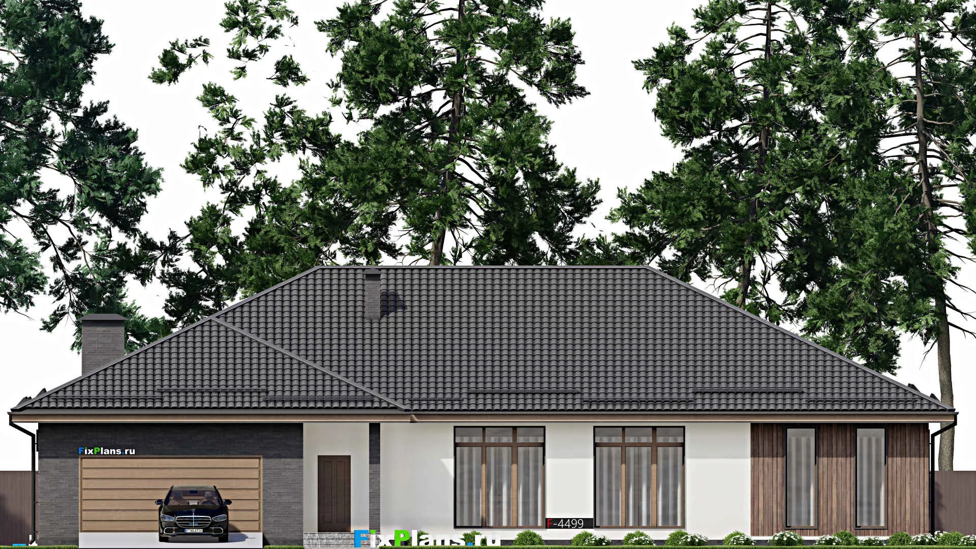 F-4499 - План одноэтажного дома 17 на 25, площадью 330 м² с гаражом на 2 машины и 3 спальнями