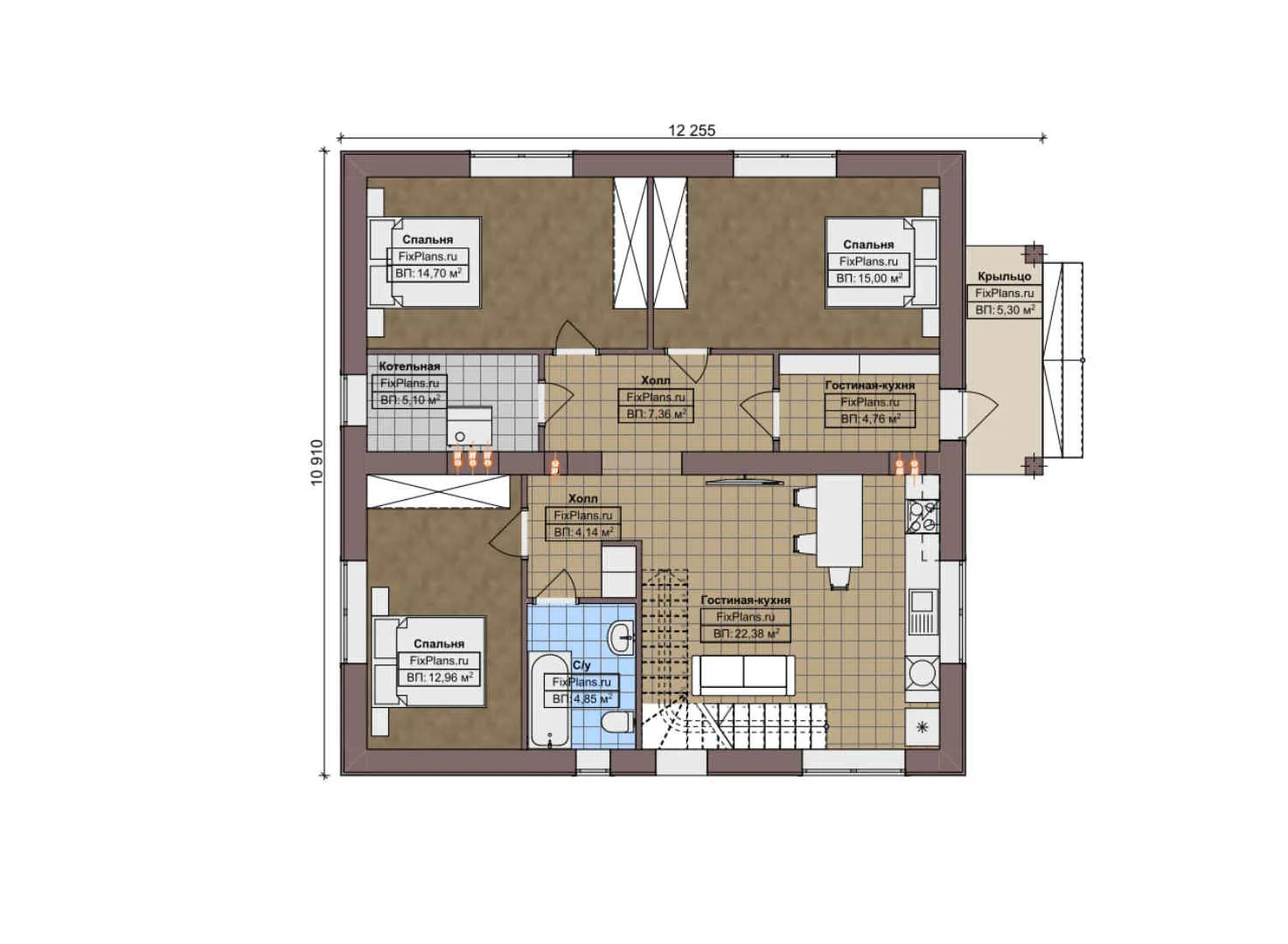 F-6983 - Планы дома с мансардой 11 на 13, площадью 140 м² с 5 спальнями