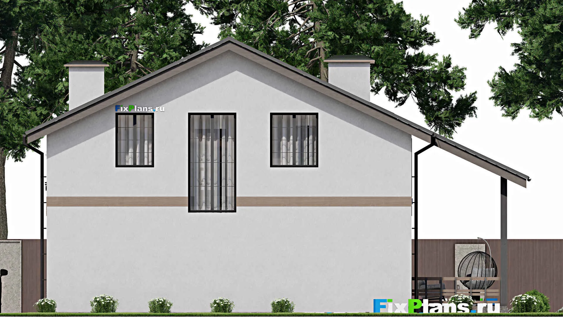 F-6074 - Планы дома с мансардой 12 на 14, площадью 240 м² с баней и 4 спальнями