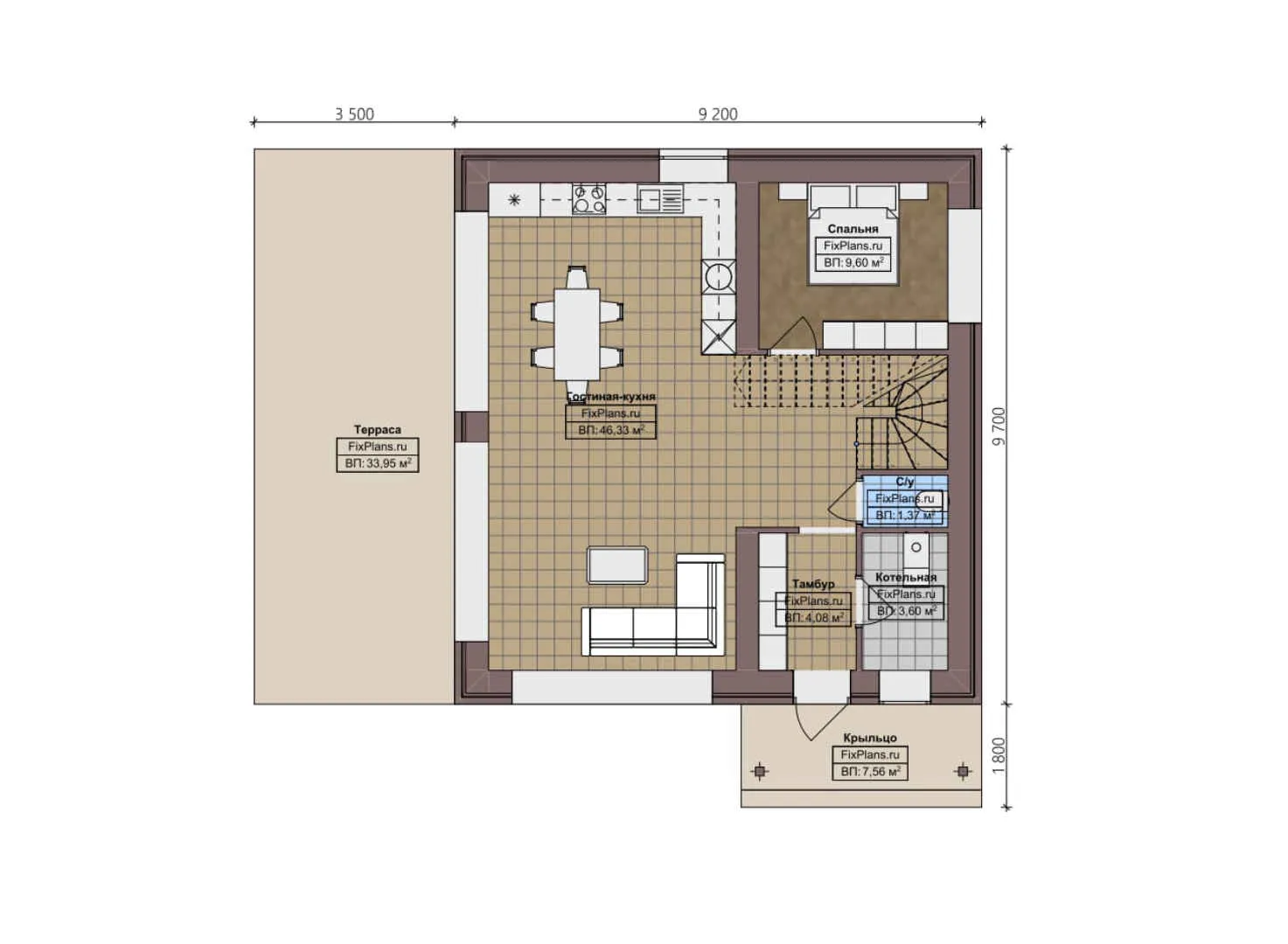 F-2006 - Планы дома с мансардой 10 на 10, площадью 160 м² с террасой, балконом и 3 спальнями
