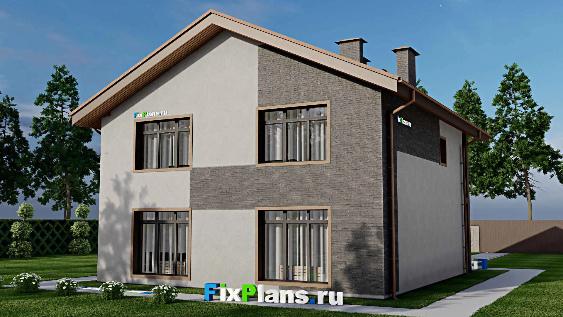 F-8423 - Проект двухэтажного дома 12 на 12, площадью 200 м² с террасой, балконом и 3 спальнями