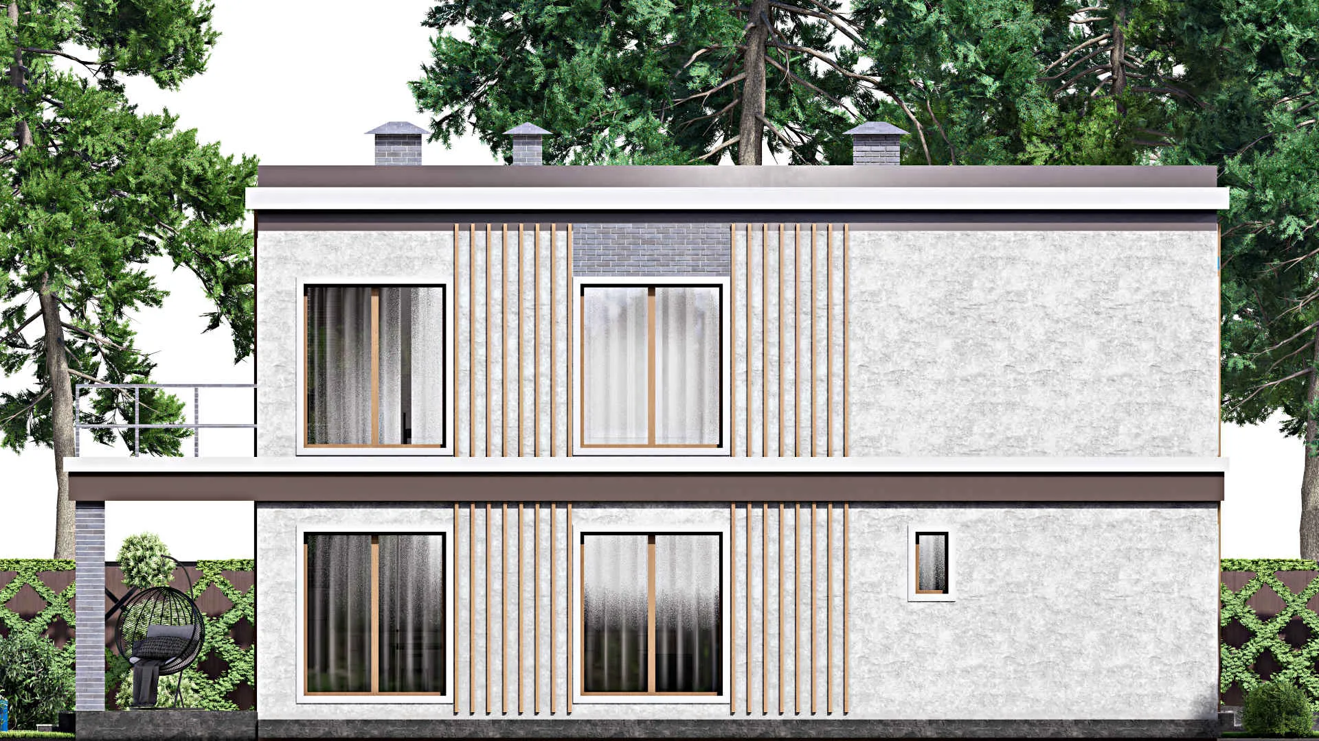 F-13301 - Планы двухэтажного дома 16 на 16, площадью 280 м² с террасой, балконом, гаражом на 2 машины и 4 спальнями