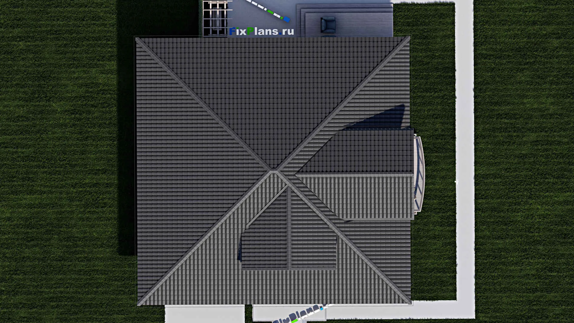 F-0413 - Планы дома с мансардой 15 на 17, площадью 250 м² с террасой, балконом, гаражом на 1 машину и 4 спальнями