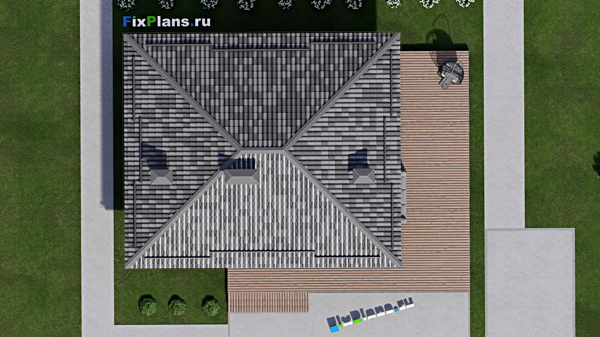 F-10952 - Проект одноэтажного дома 12 на 16, площадью 140 м² с террасой и 3 спальнями