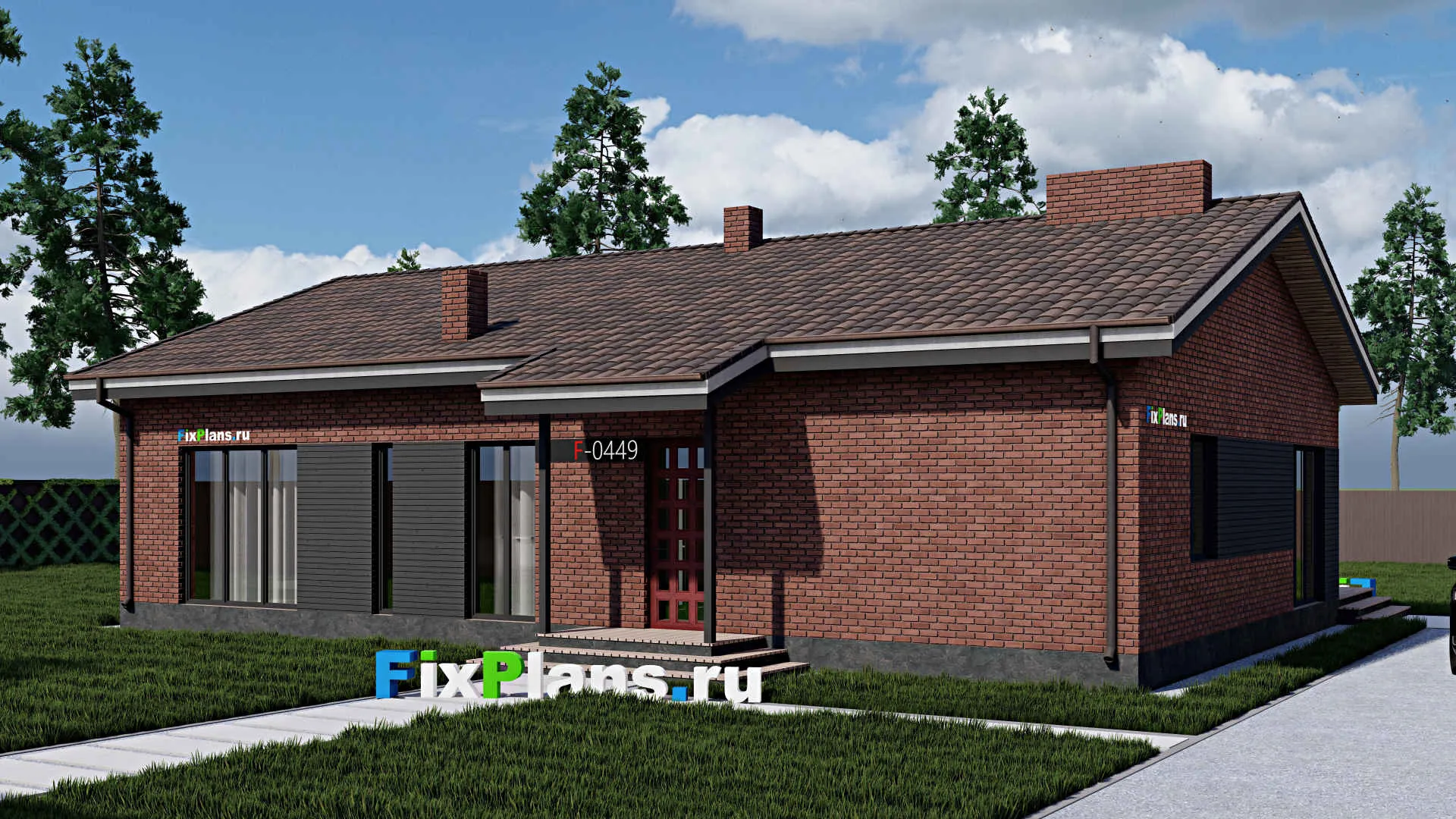 F-0449 - Проект одноэтажного дома 14 на 17, площадью 160 м² с террасой и 3 спальнями