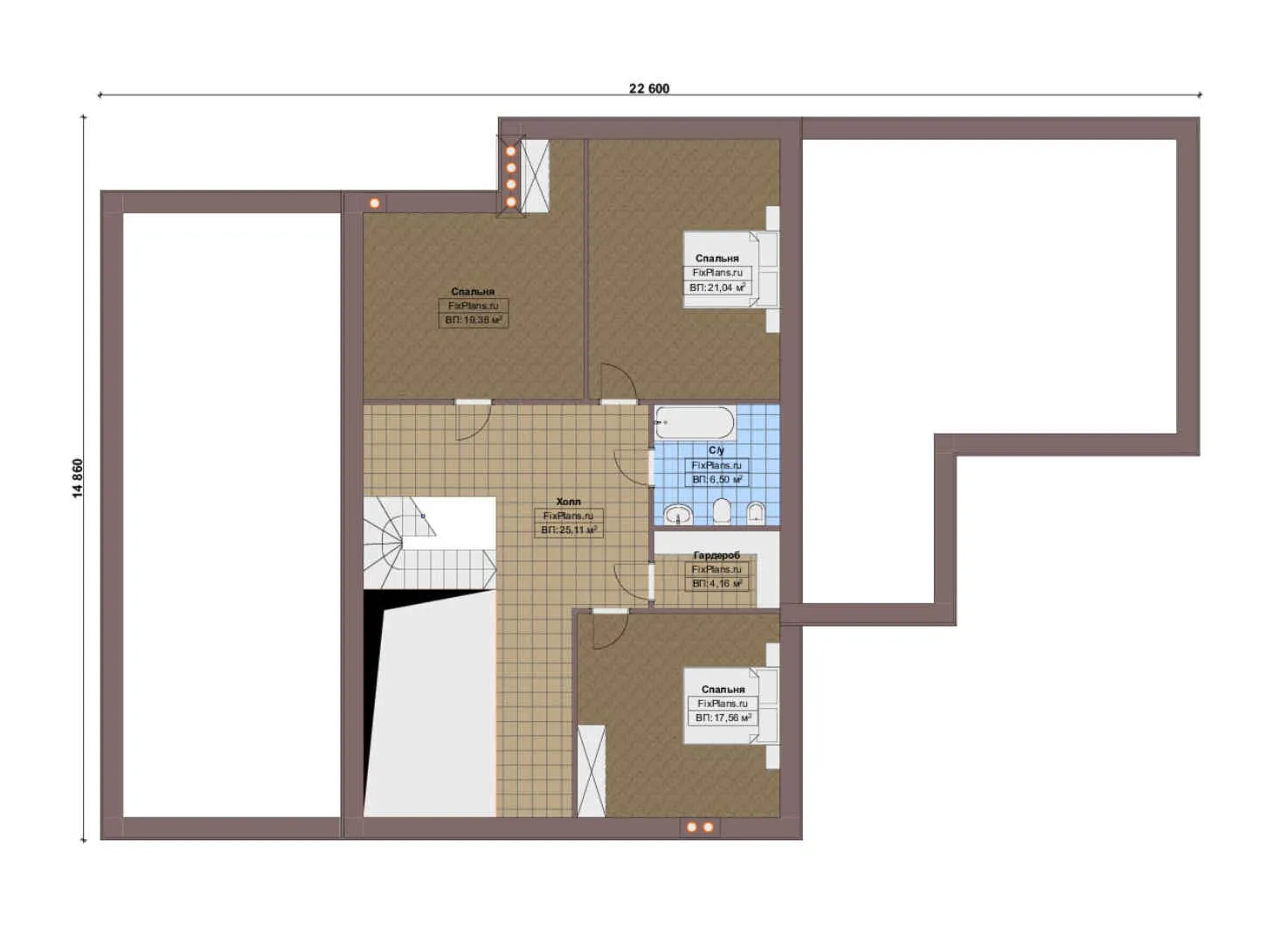 F-18008 - Планы дома с мансардой 15 на 23, площадью 330 м² с террасой, гаражом на 2 машины и 4 спальнями
