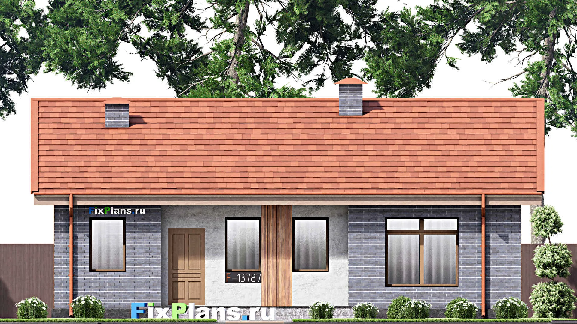 F-13787 - Проект одноэтажного дома 11 на 13, площадью 100 м² с 3 спальнями