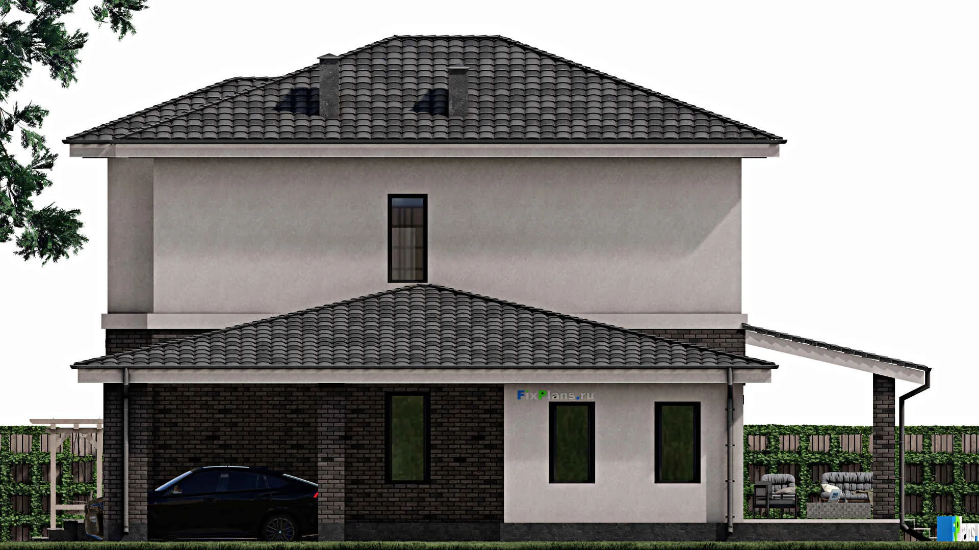 F-0584 - Планы двухэтажного дома 13 на 17, площадью 230 м² с террасой и 5 спальнями