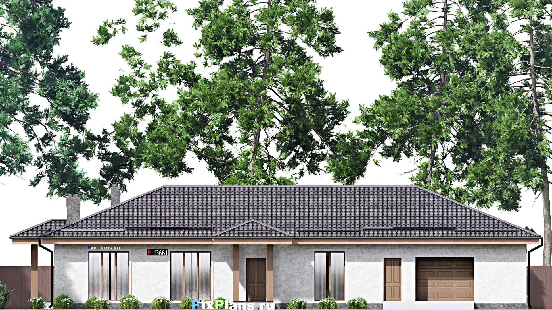 F-13661 - Проект одноэтажного дома 12 на 24, площадью 190 м² с гаражом на 2 машины и 3 спальнями