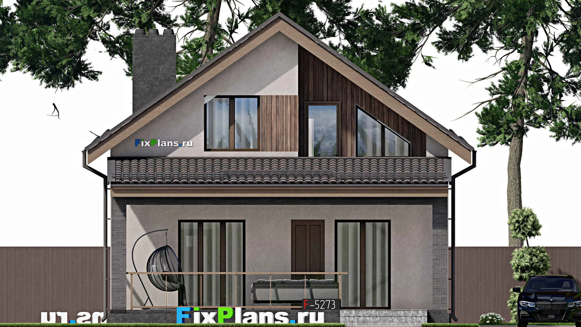 F-5273 - Проект дома с мансардой 9 на 12, площадью 140 м² с террасой, балконом и 3 спальнями