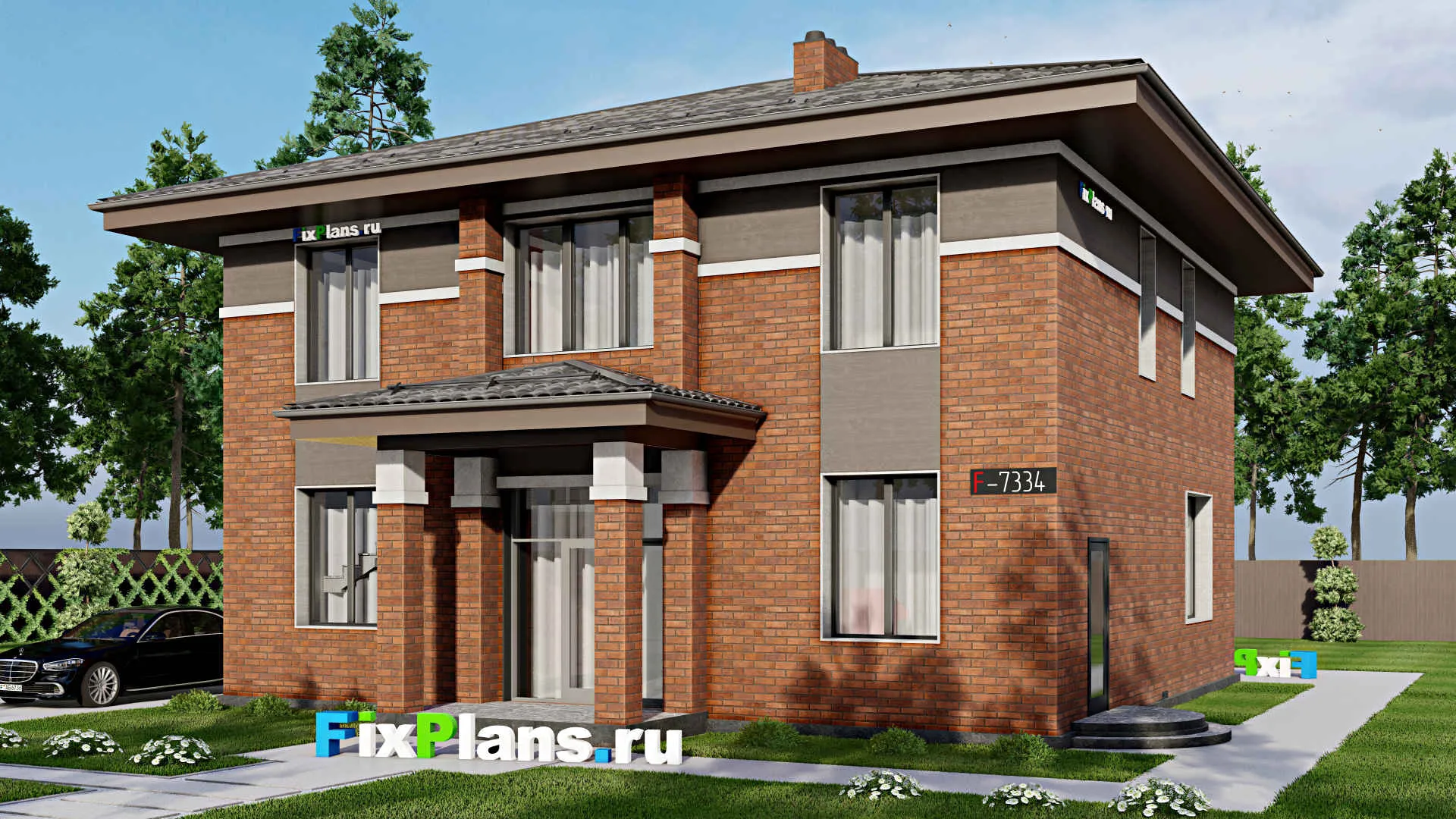 F-7334 - Проект двухэтажного дома 14 на 15, площадью 210 м² с 3 спальнями