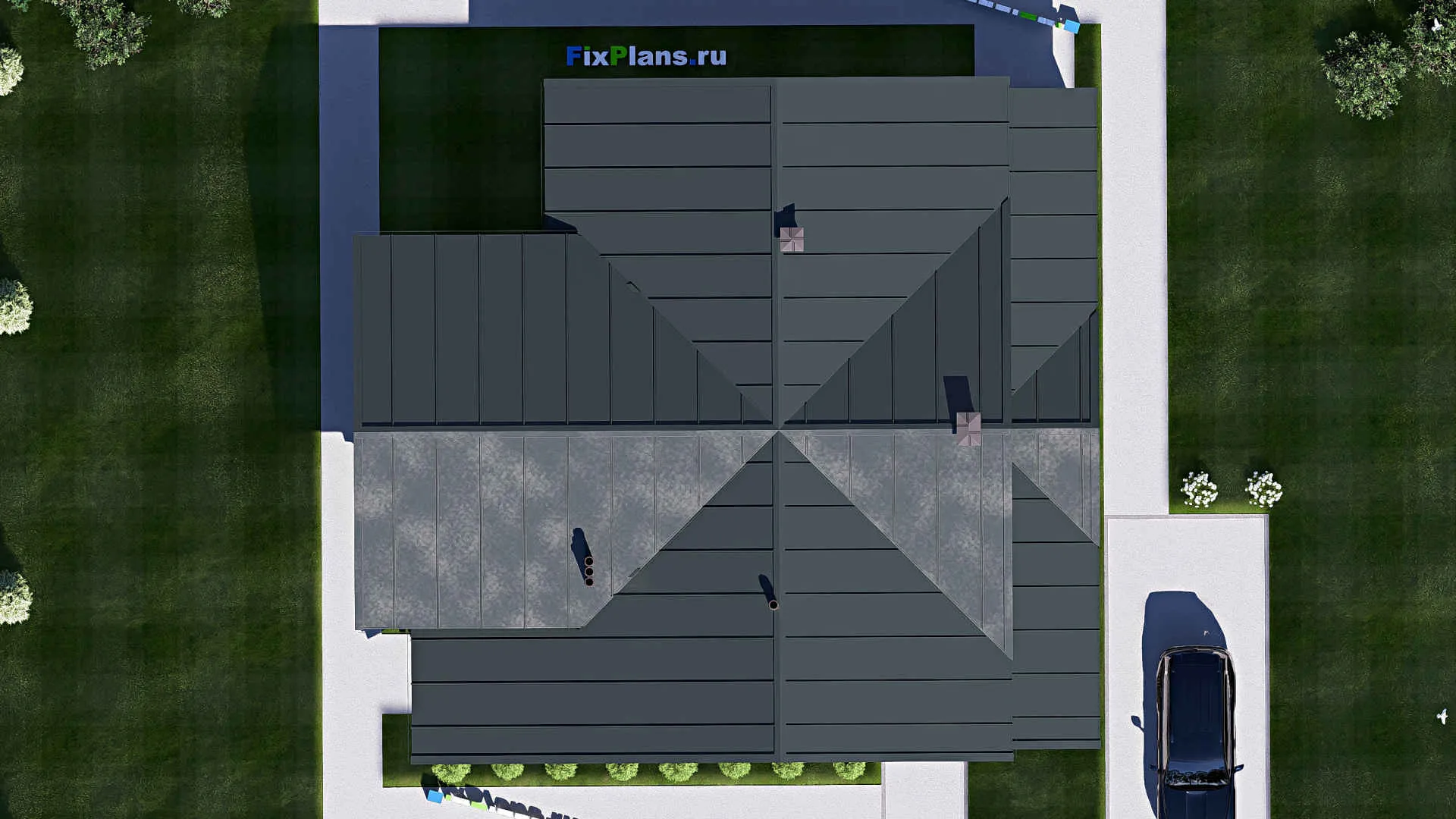 F-20825 - Проект дома с мансардой 16 на 16, площадью 360 м² с террасой, балконом и 4 спальнями