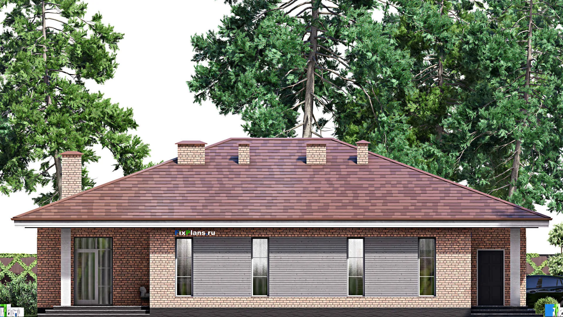 F-15236 - Проект одноэтажного дома 15 на 19, площадью 210 м² с террасой и 4 спальнями