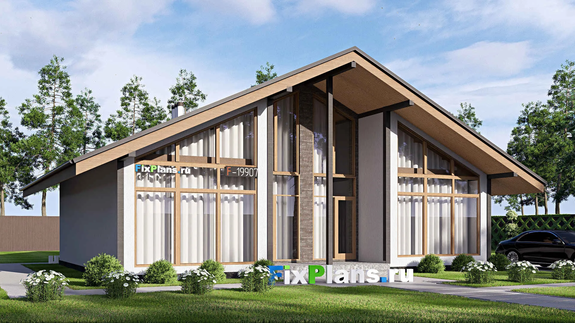 F-19907 - Проект одноэтажного дома 11 на 14, площадью 110 м² с 2 спальнями