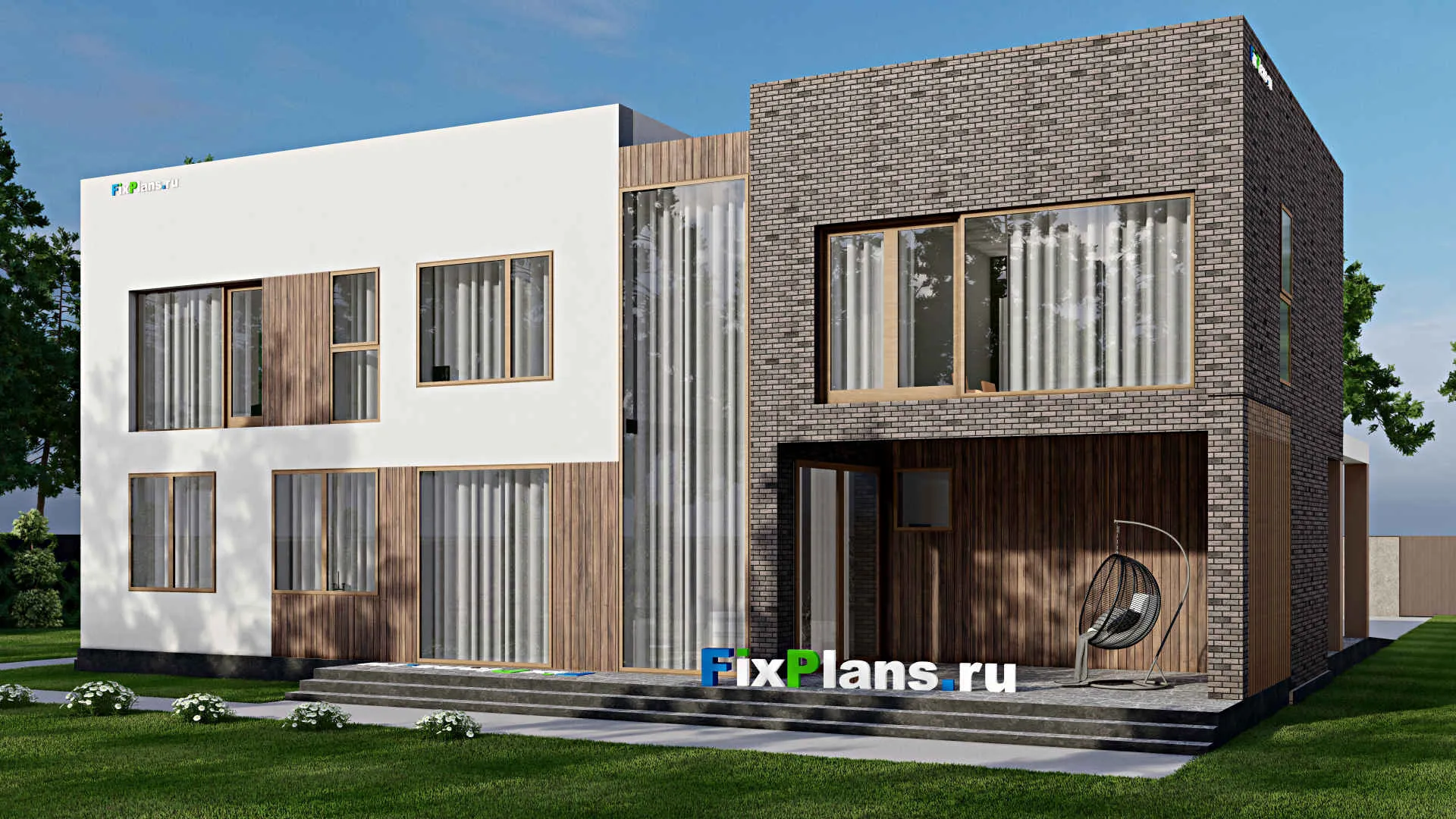 F-4931 - Планы двухэтажного дома 16 на 20, площадью 360 м² с террасой и 4 спальнями