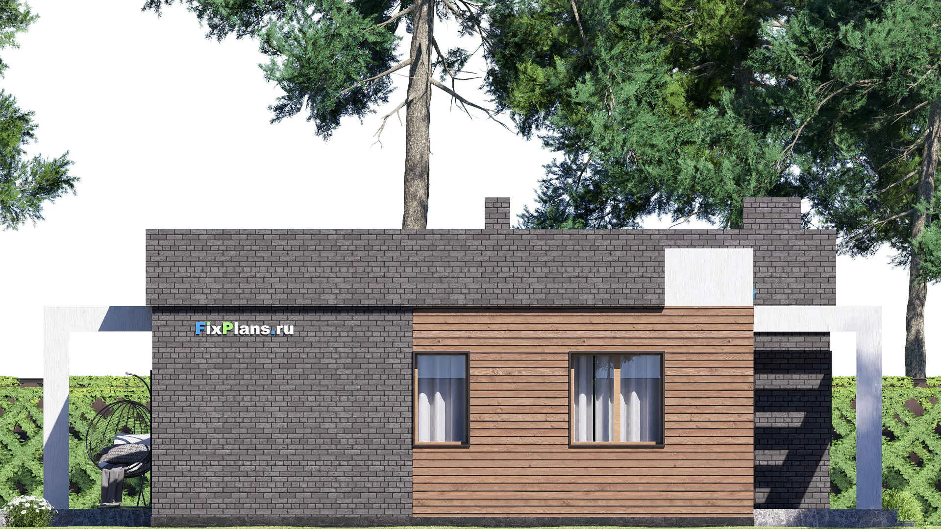 F-16325 - Проект одноэтажного дома 13 на 14, площадью 130 м² с террасой и 2 спальнями